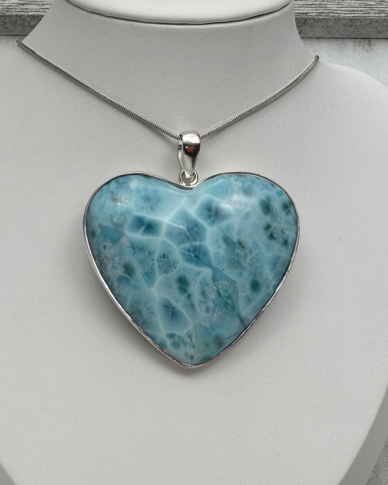 Extra Large Larimar Heart Pendant – 925 Sterling silver - Larimar Creations