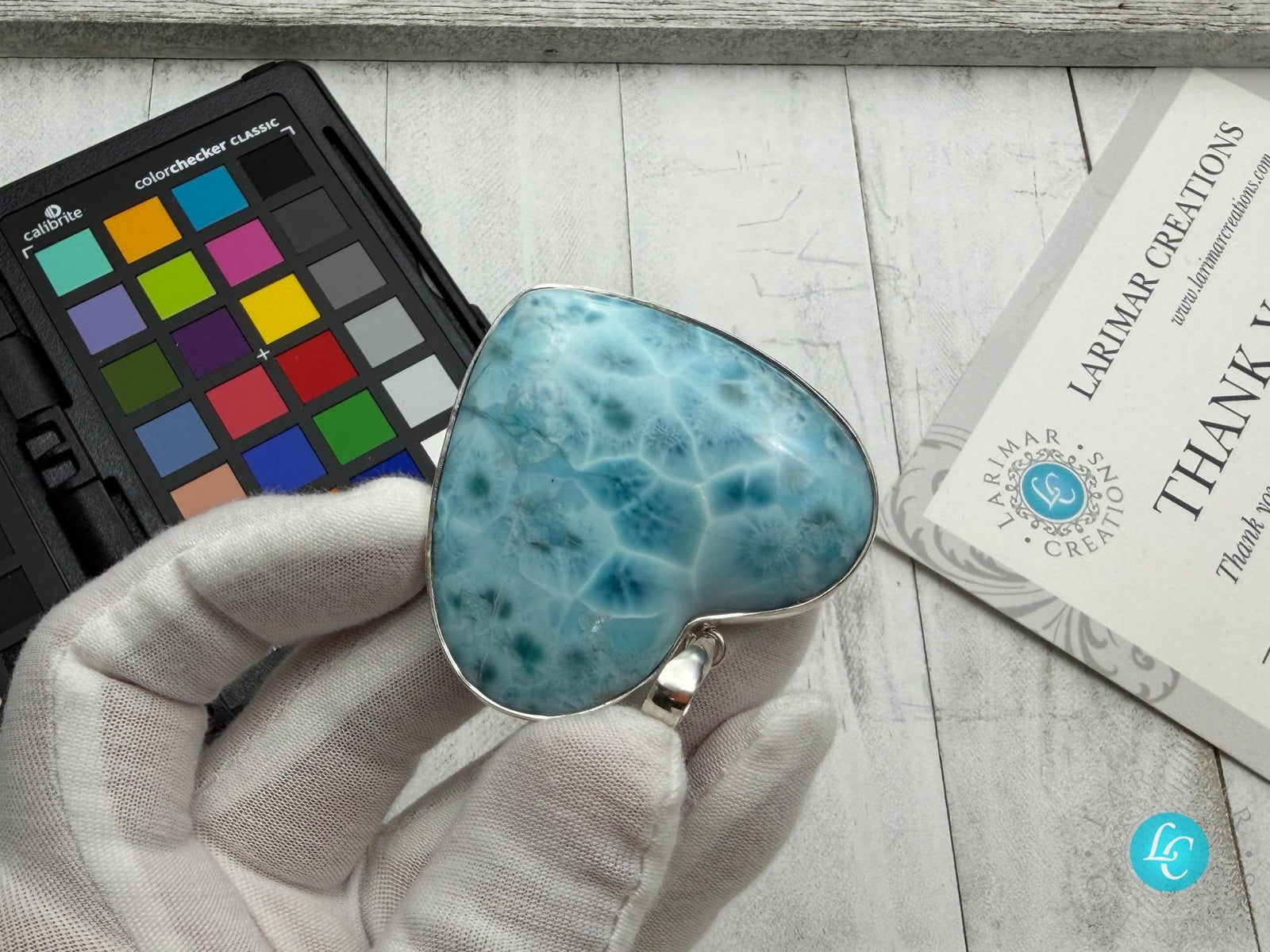 Extra Large Larimar Heart Pendant – 925 Sterling silver - Larimar Creations