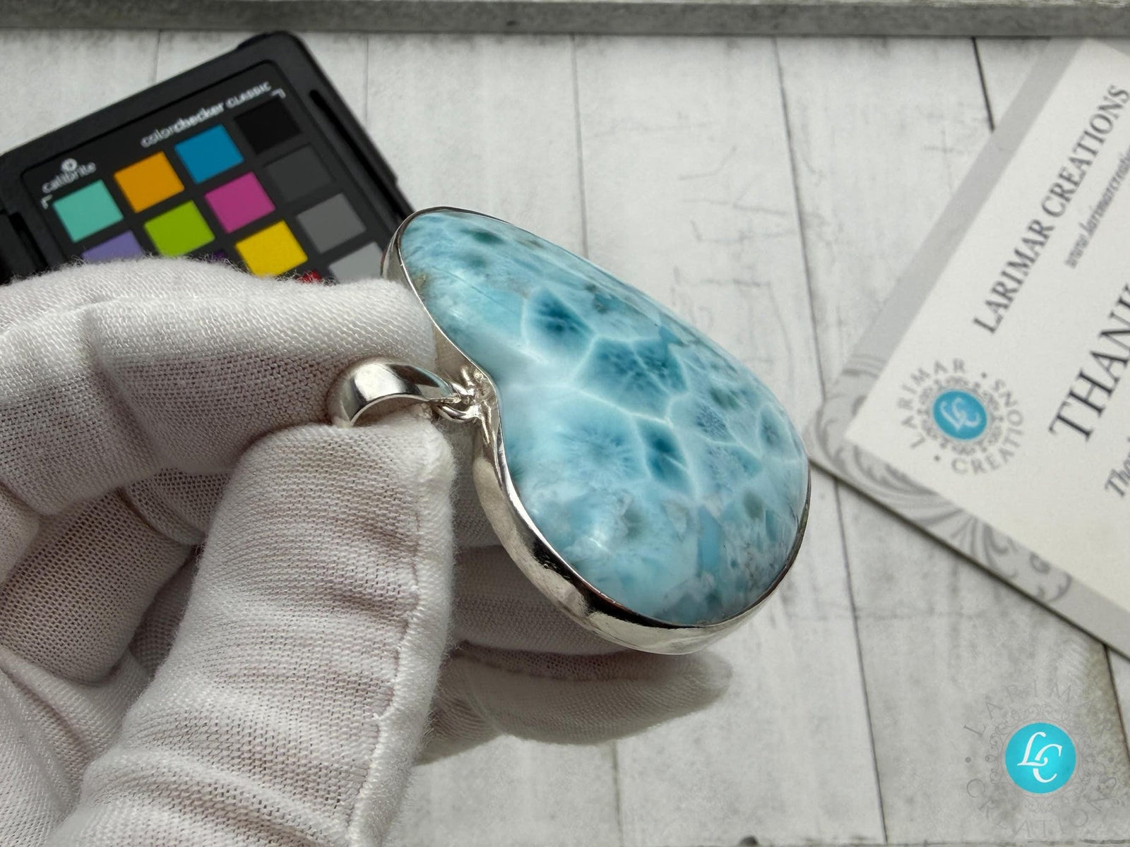 Extra Large Larimar Heart Pendant – 925 Sterling silver - Larimar Creations