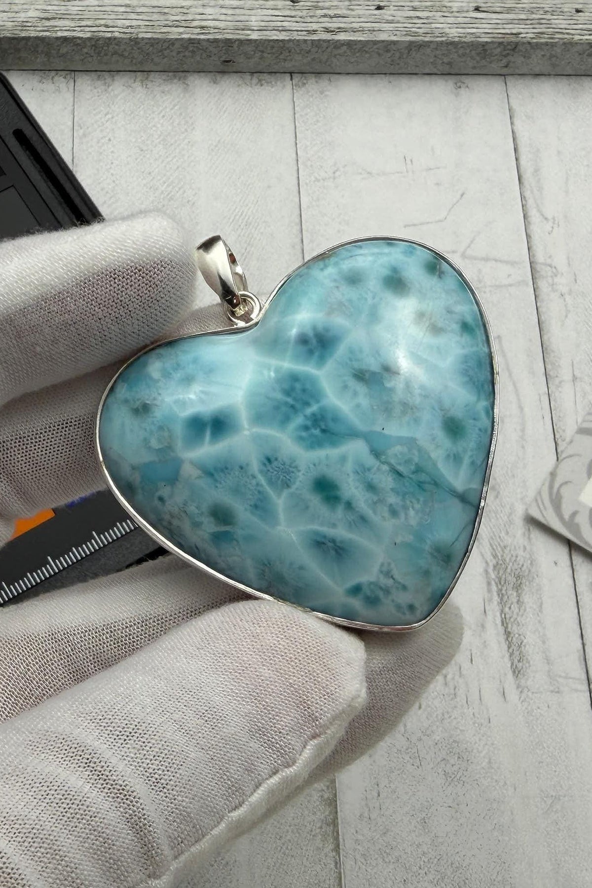 Extra Large Larimar Heart Pendant – 925 Sterling silver - Larimar Creations