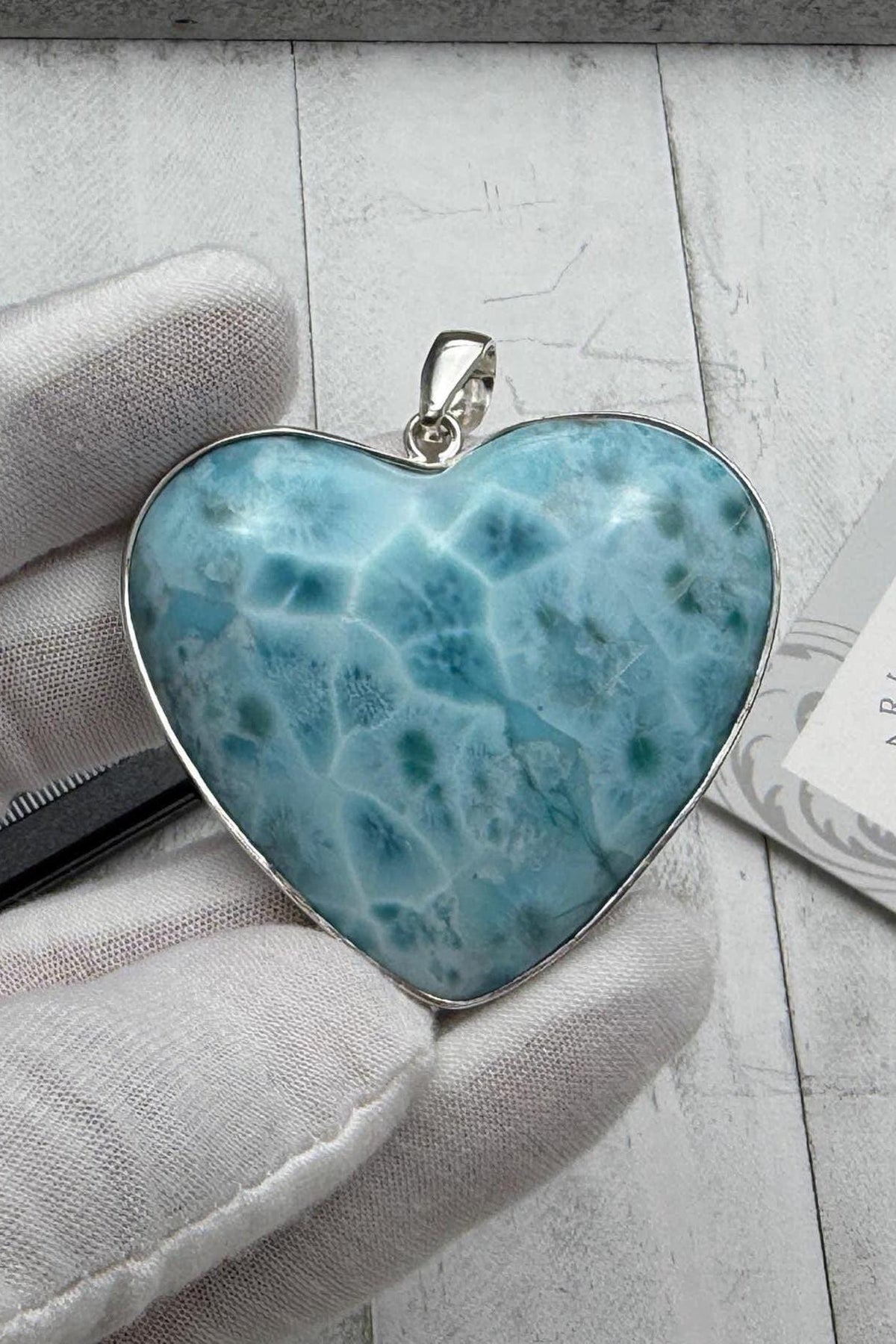 Extra Large Larimar Heart Pendant – 925 Sterling silver - Larimar Creations