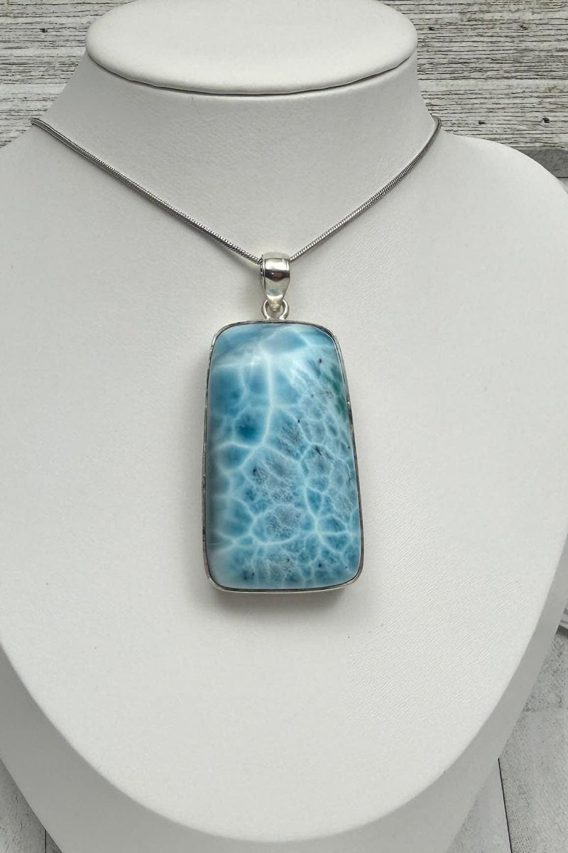 Extra Large Larimar Pendant Necklace | 40.7g Rectangular - Larimar Creations