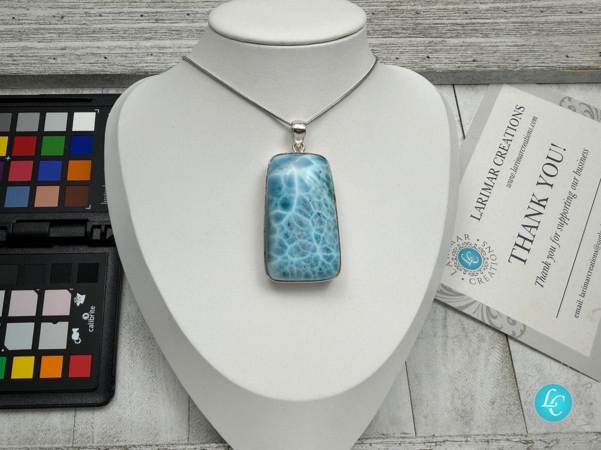 Extra Large Larimar Pendant Necklace | 40.7g Rectangular - Larimar Creations