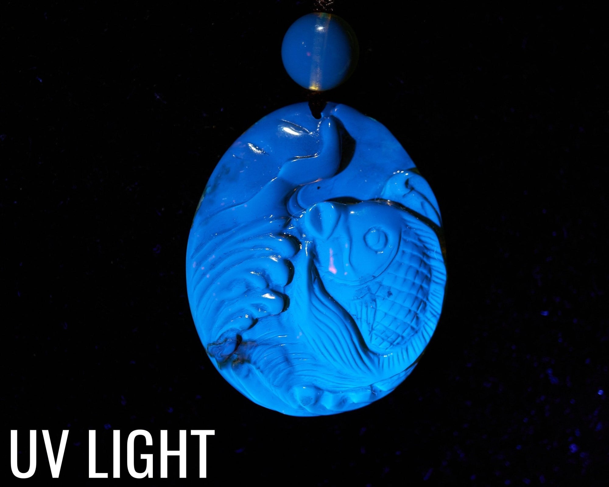 Hand - Carved Blue Dominican Amber Koi Fish Pendant | Adjustable Necklace - Larimar Creations