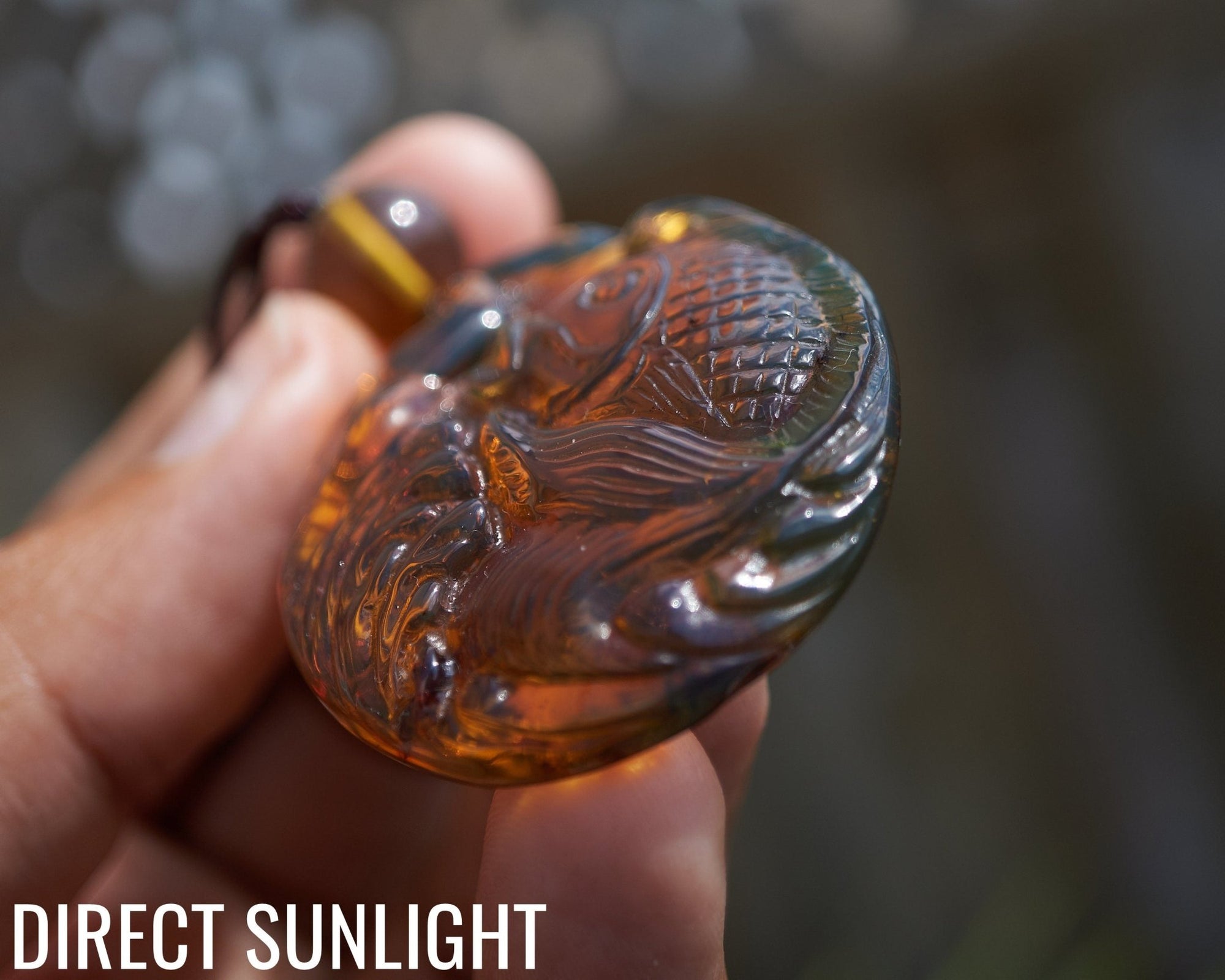 Hand - Carved Blue Dominican Amber Koi Fish Pendant | Adjustable Necklace - Larimar Creations