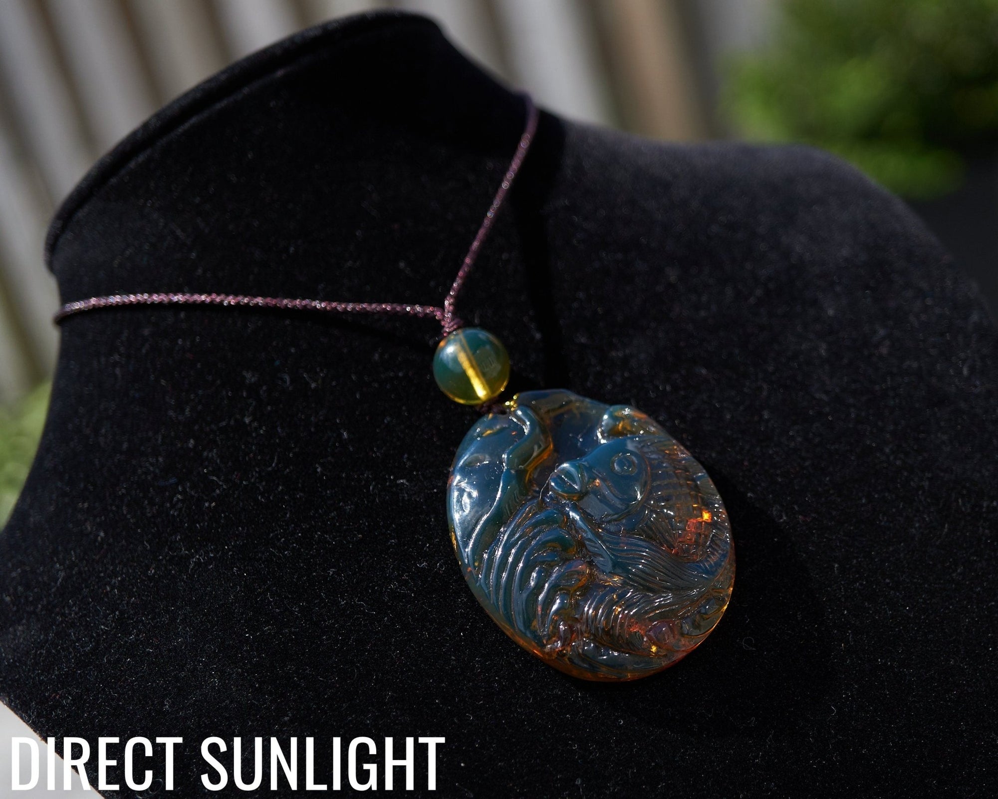 Hand - Carved Blue Dominican Amber Koi Fish Pendant | Adjustable Necklace - Larimar Creations