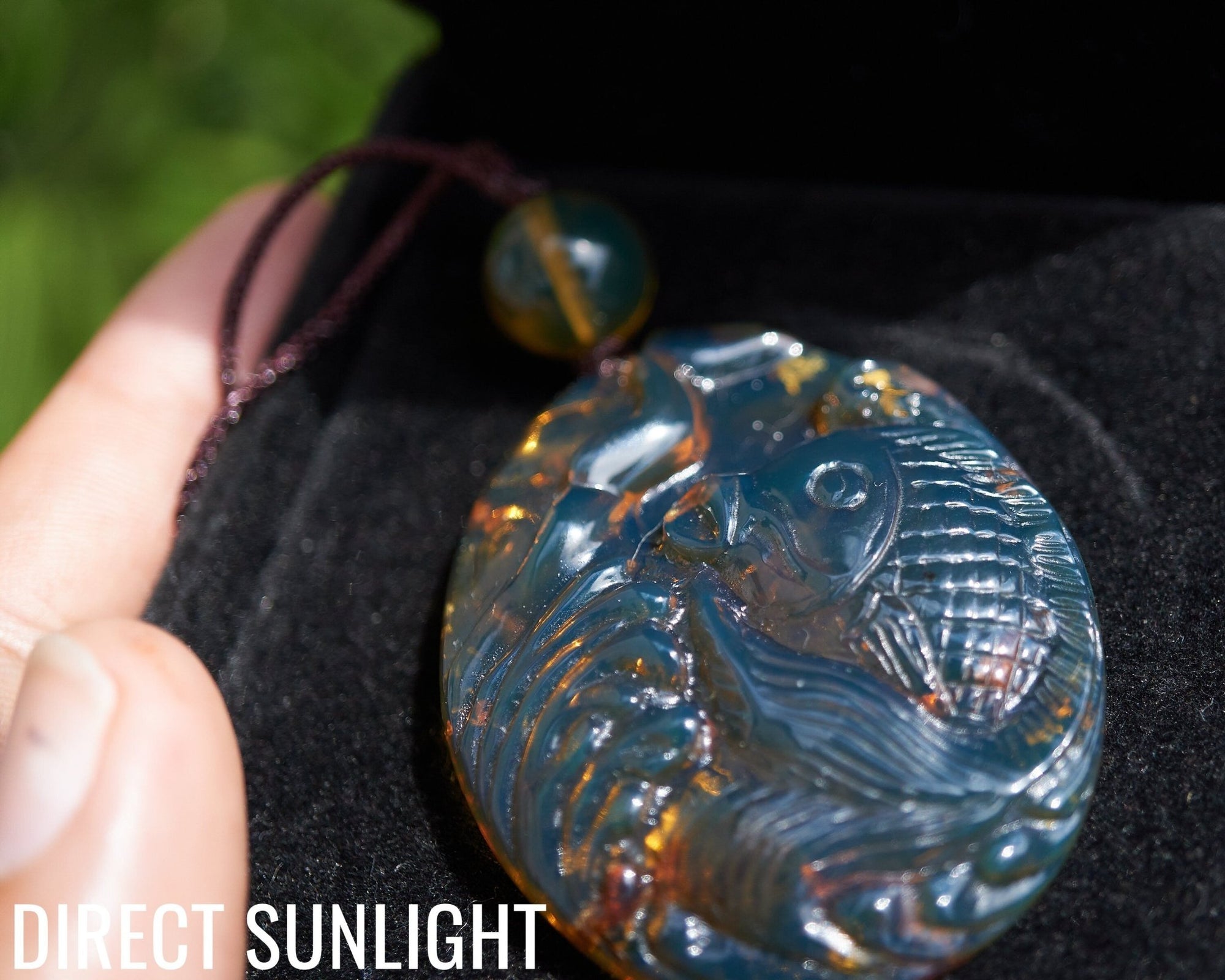 Hand - Carved Blue Dominican Amber Koi Fish Pendant | Adjustable Necklace - Larimar Creations