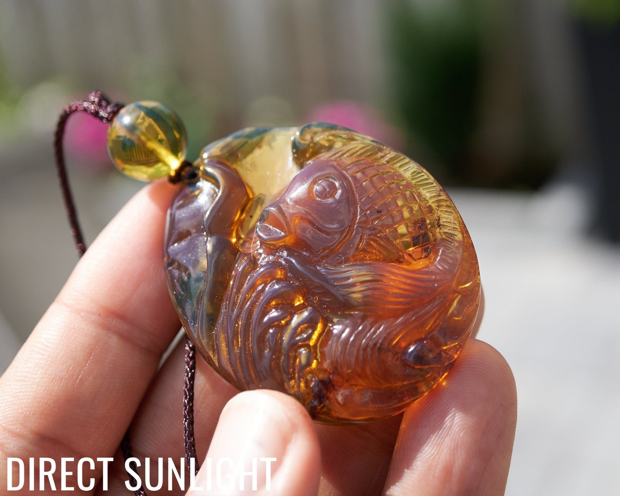 Hand - Carved Blue Dominican Amber Koi Fish Pendant | Adjustable Necklace - Larimar Creations