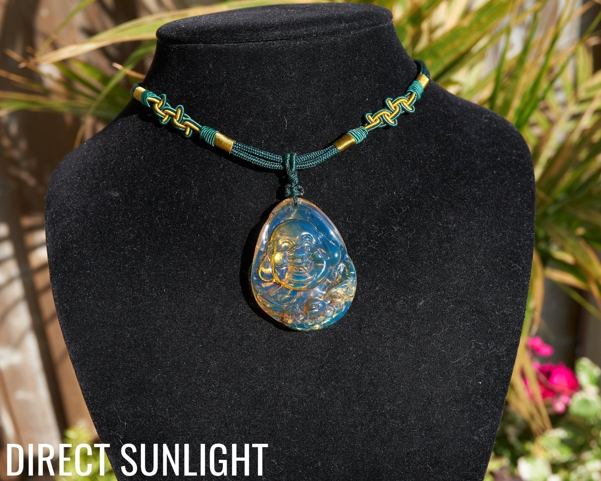 Hand - Carved Dominican Amber Laughing Buddha Pendant | Spiritual Jewelry - Larimar Creations