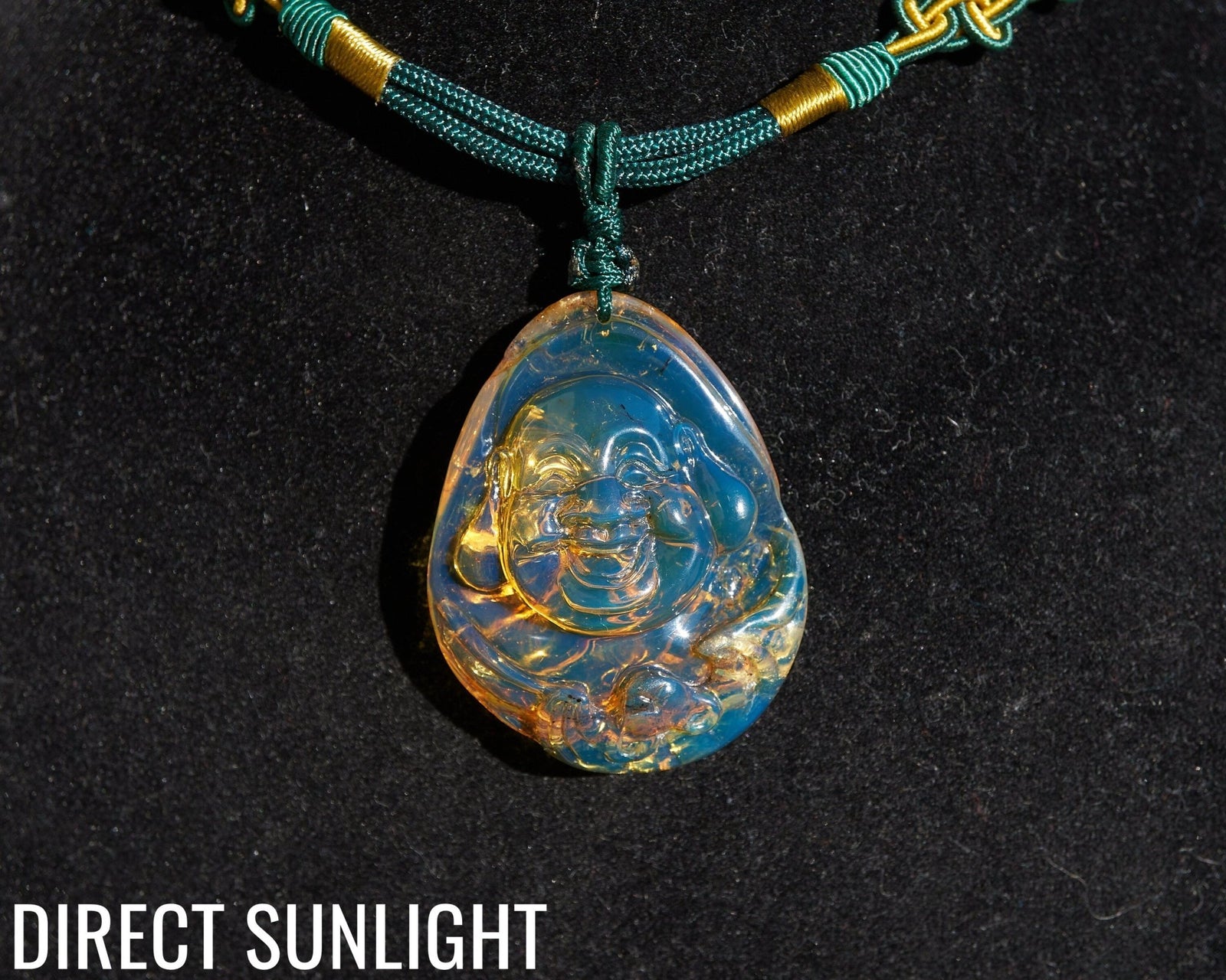Hand - Carved Dominican Amber Laughing Buddha Pendant | Spiritual Jewelry - Larimar Creations