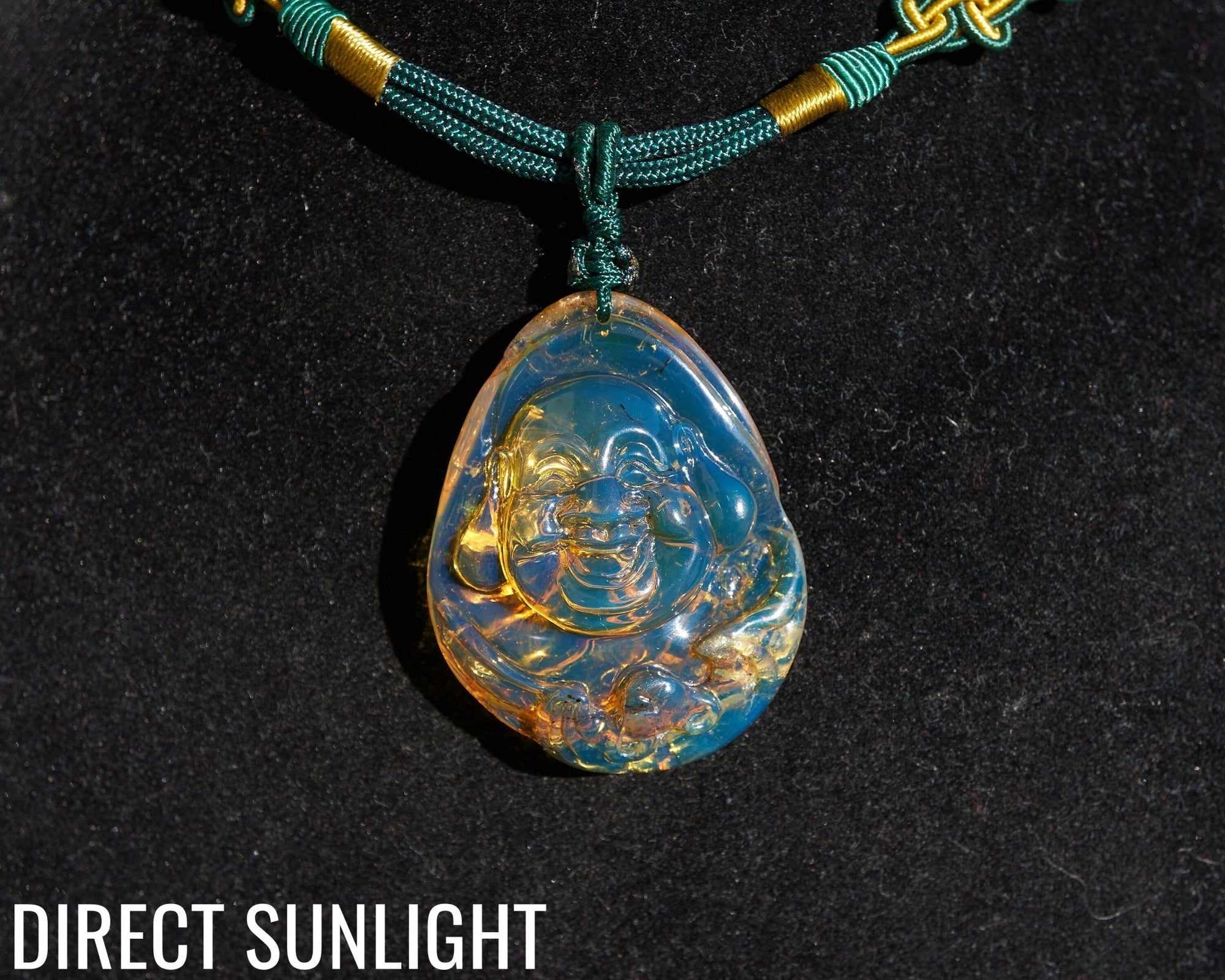 Hand - Carved Dominican Amber Laughing Buddha Pendant | Spiritual Jewelry - Larimar Creations