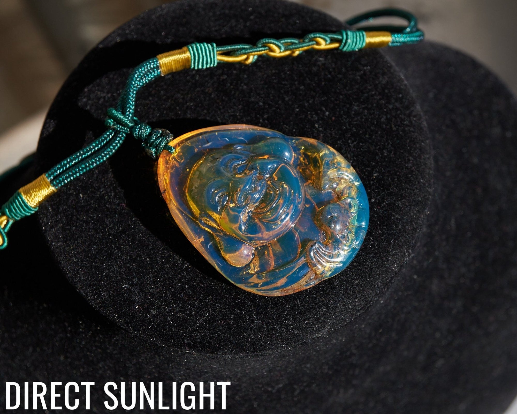 Hand - Carved Dominican Amber Laughing Buddha Pendant | Spiritual Jewelry - Larimar Creations