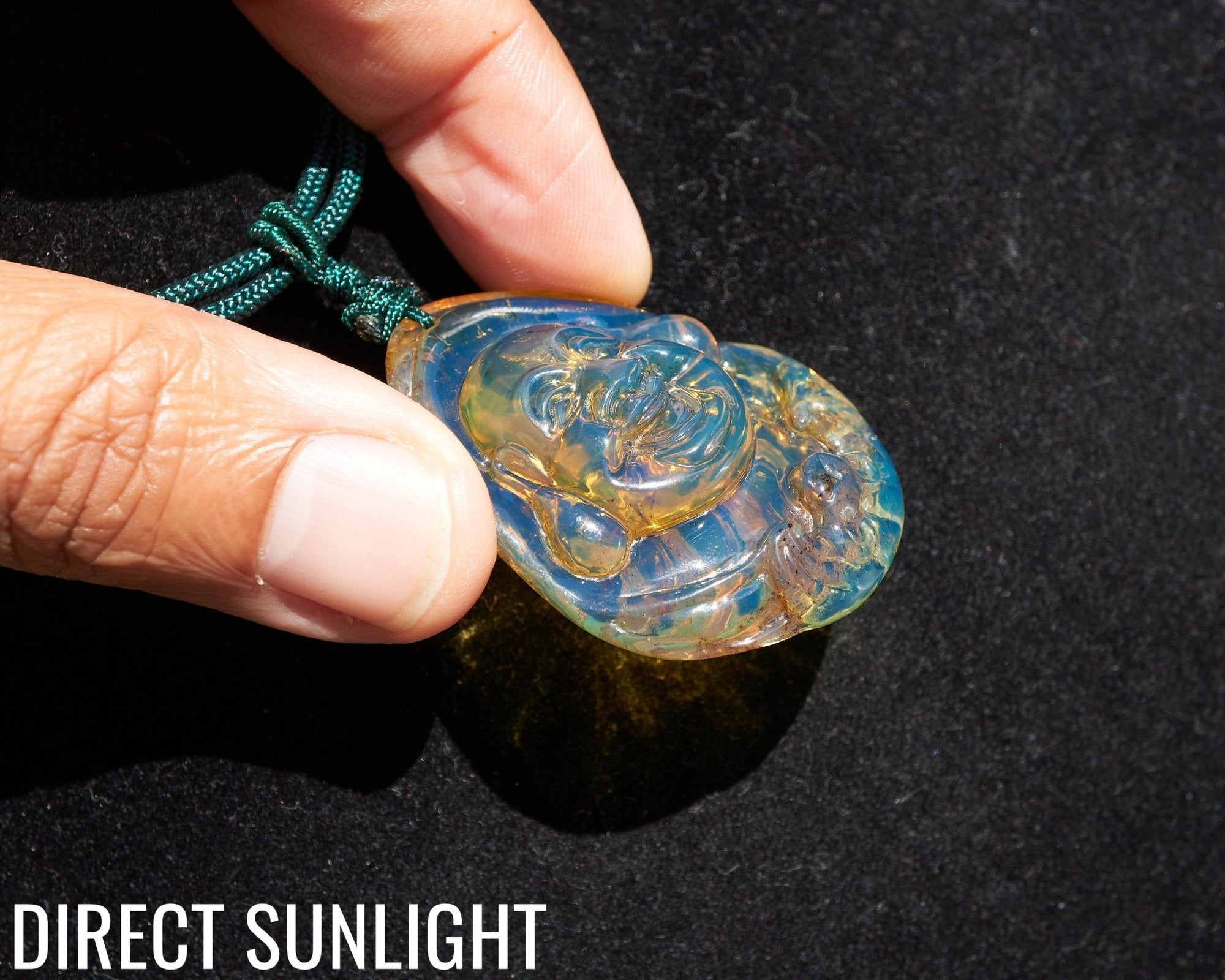 Hand - Carved Dominican Amber Laughing Buddha Pendant | Spiritual Jewelry - Larimar Creations