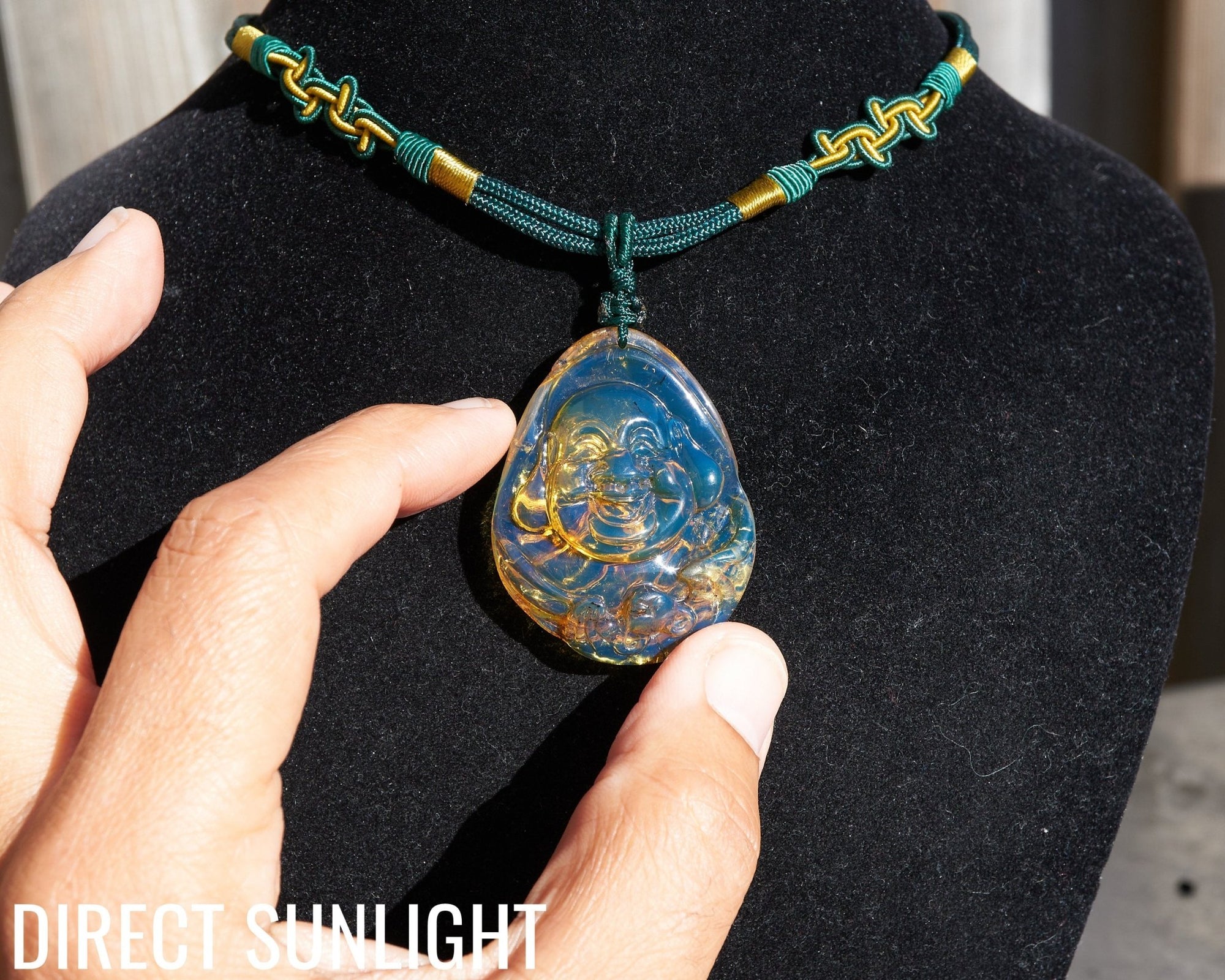 Hand - Carved Dominican Amber Laughing Buddha Pendant | Spiritual Jewelry - Larimar Creations