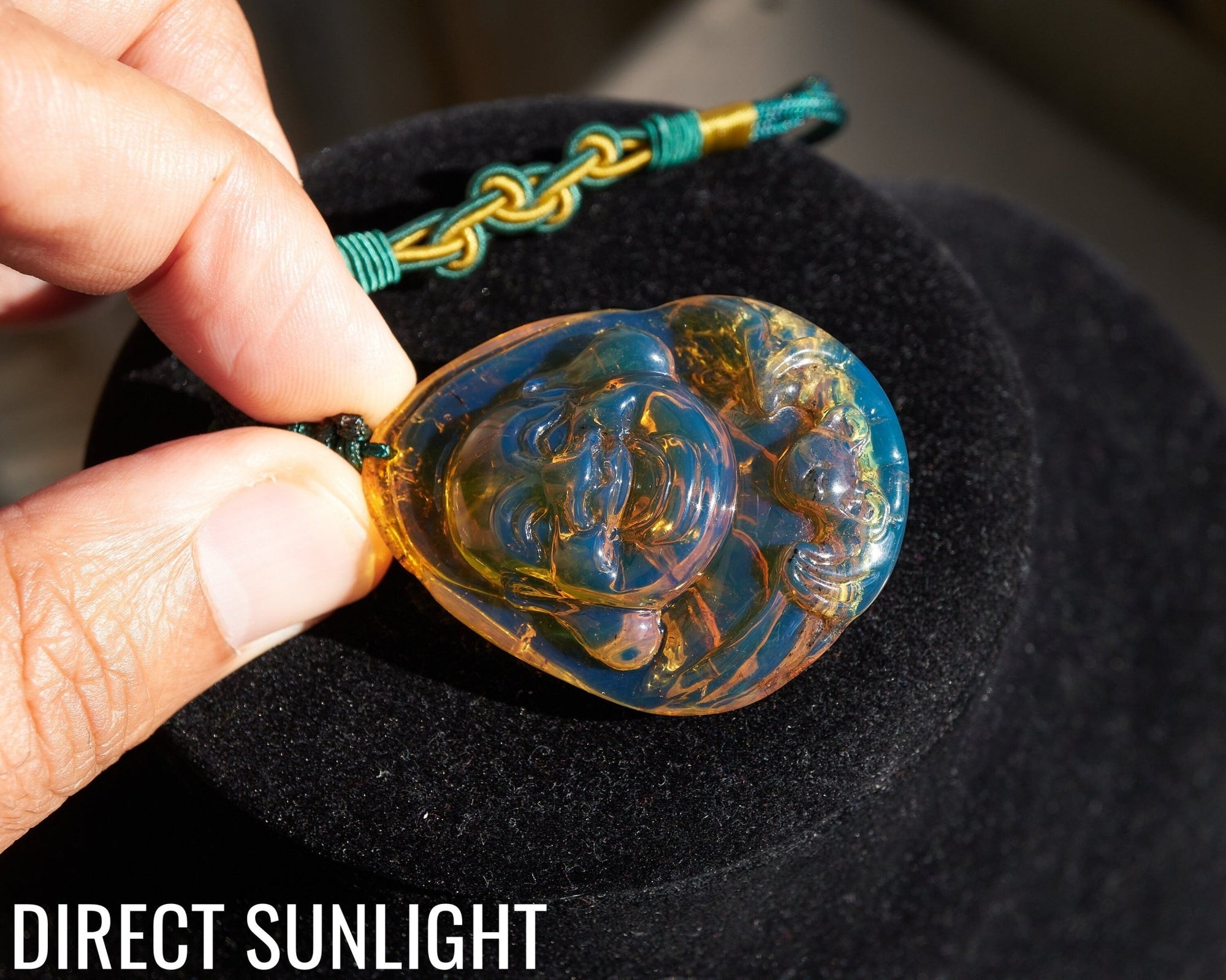 Hand - Carved Dominican Amber Laughing Buddha Pendant | Spiritual Jewelry - Larimar Creations