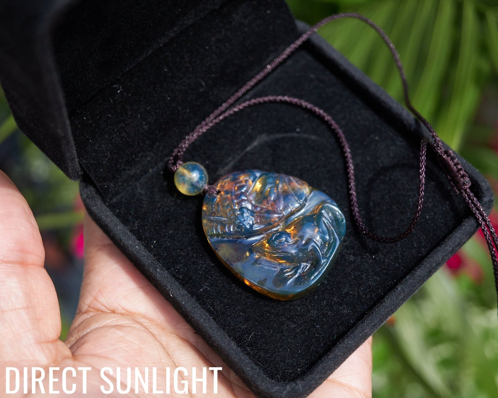 Hand - Carved Dominican Blue Amber Frog Pendant | Adjustable Necklace - Larimar Creations