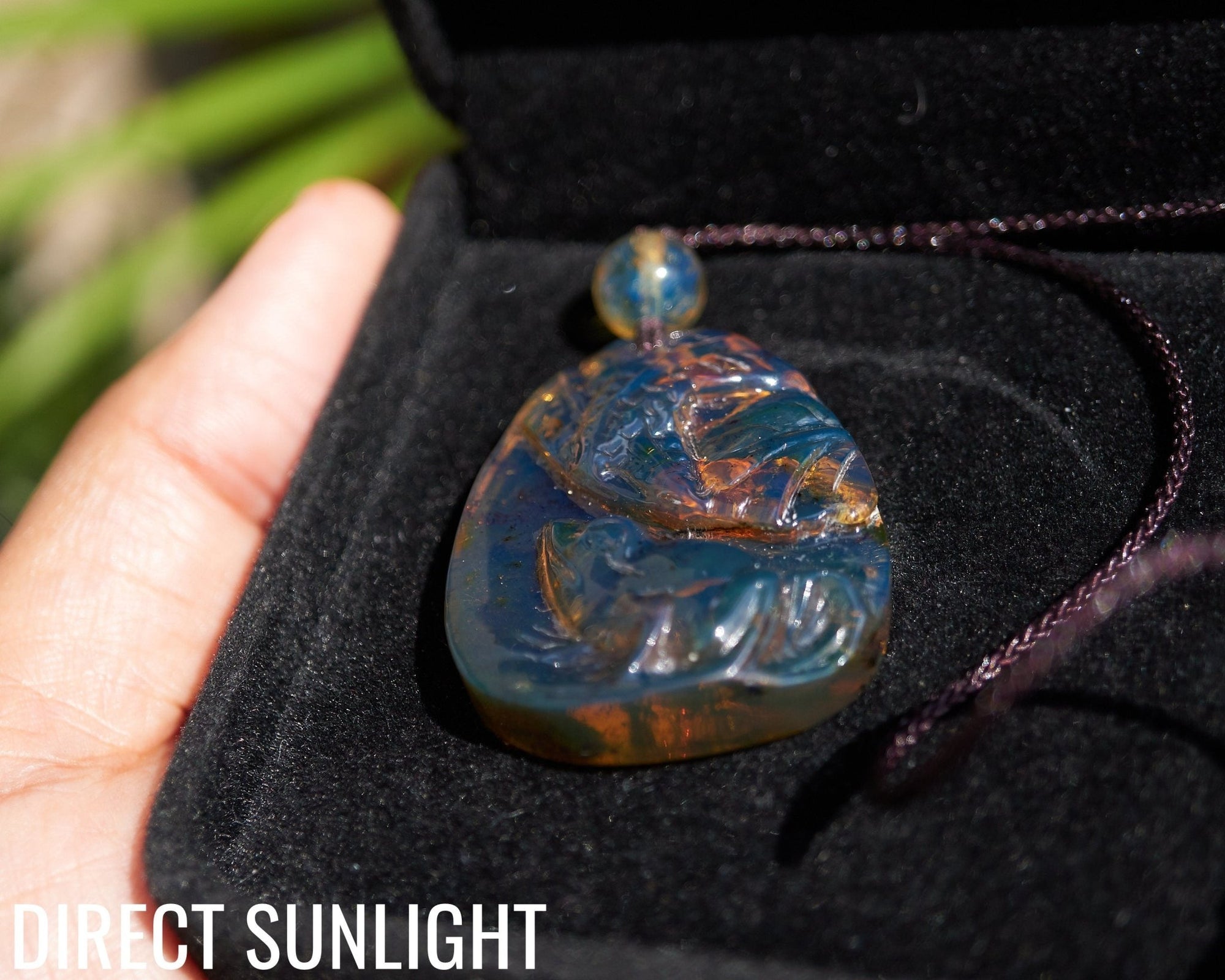 Hand - Carved Dominican Blue Amber Frog Pendant | Adjustable Necklace - Larimar Creations