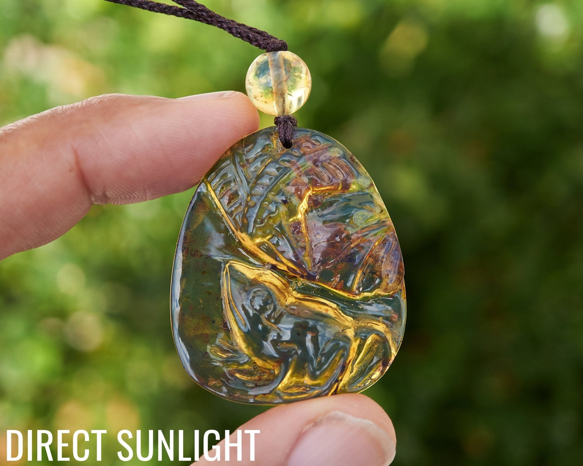 Hand - Carved Dominican Blue Amber Frog Pendant | Adjustable Necklace - Larimar Creations