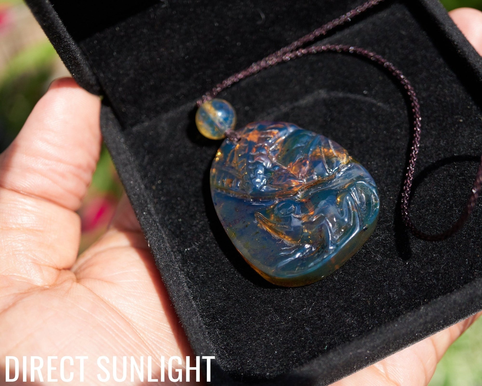 Hand - Carved Dominican Blue Amber Frog Pendant | Adjustable Necklace - Larimar Creations