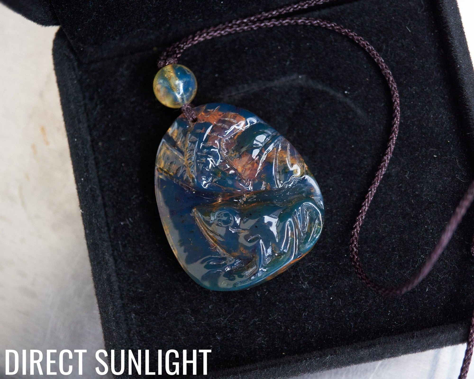 Hand - Carved Dominican Blue Amber Frog Pendant | Adjustable Necklace - Larimar Creations