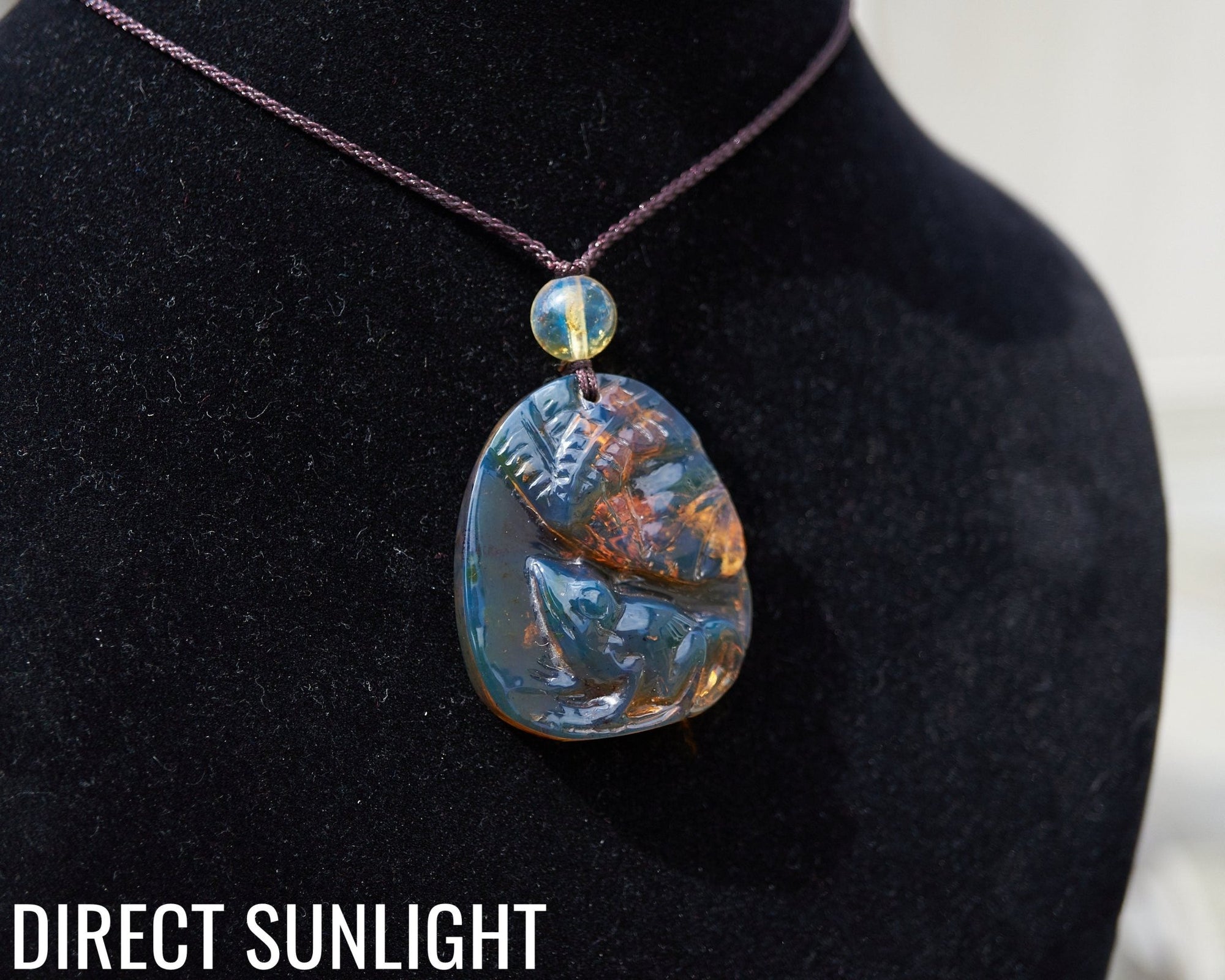 Hand - Carved Dominican Blue Amber Frog Pendant | Adjustable Necklace - Larimar Creations
