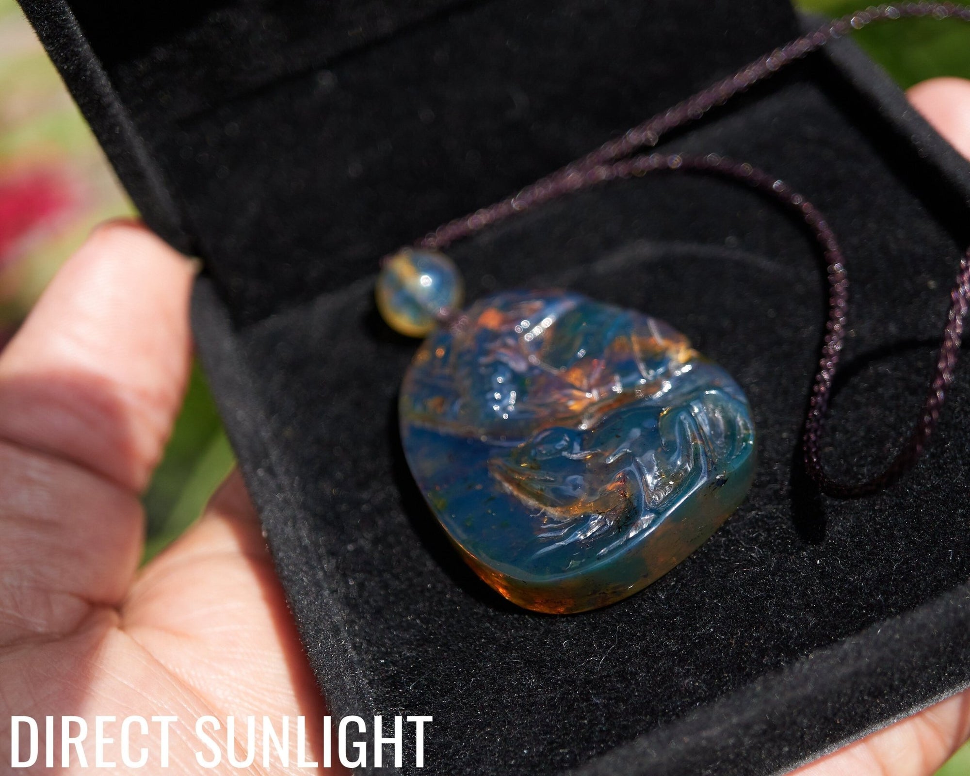 Hand - Carved Dominican Blue Amber Frog Pendant | Adjustable Necklace - Larimar Creations