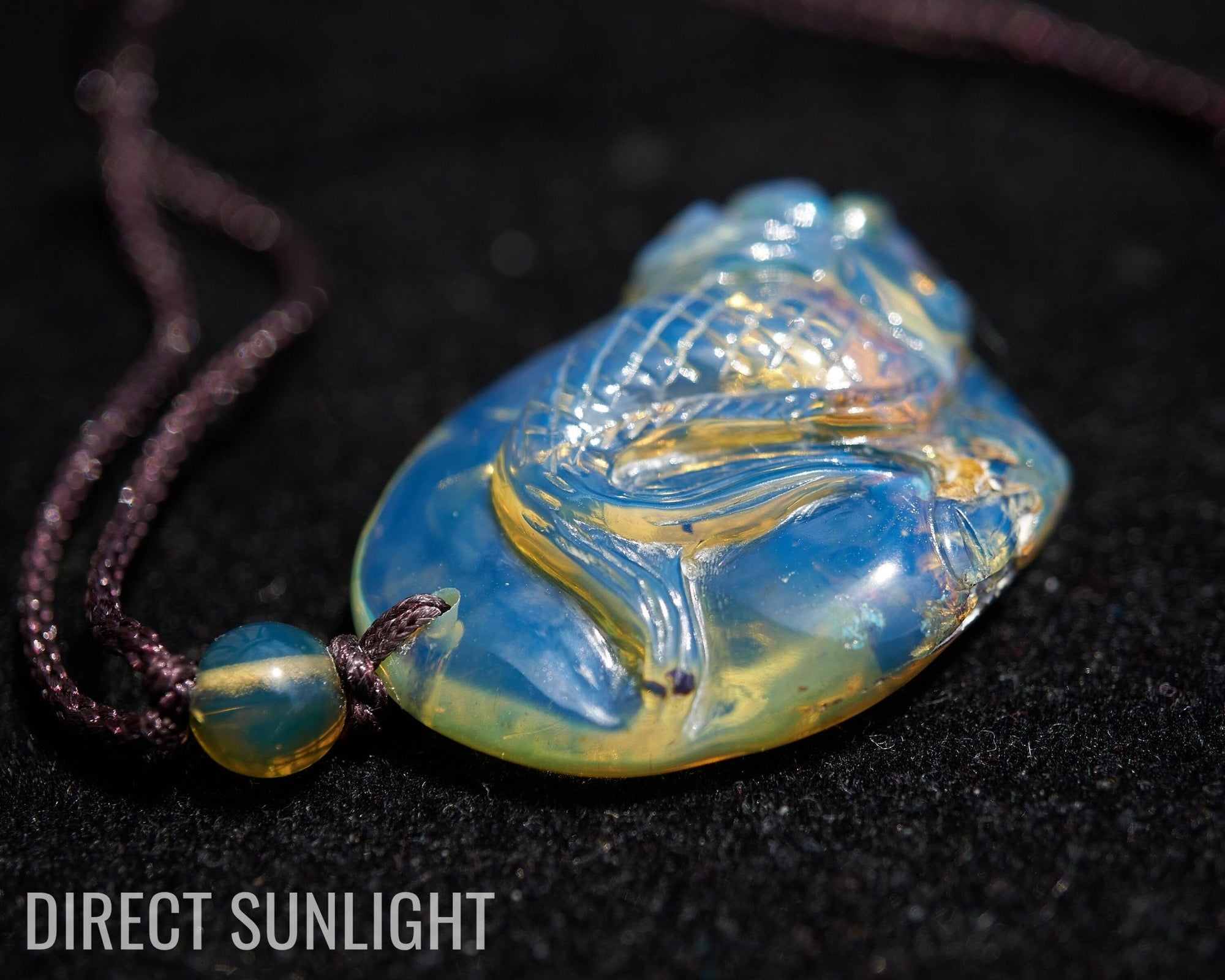 Hand - Carved Dominican Blue Amber Koi Fish Pendant | Adjustable Necklace - Larimar Creations