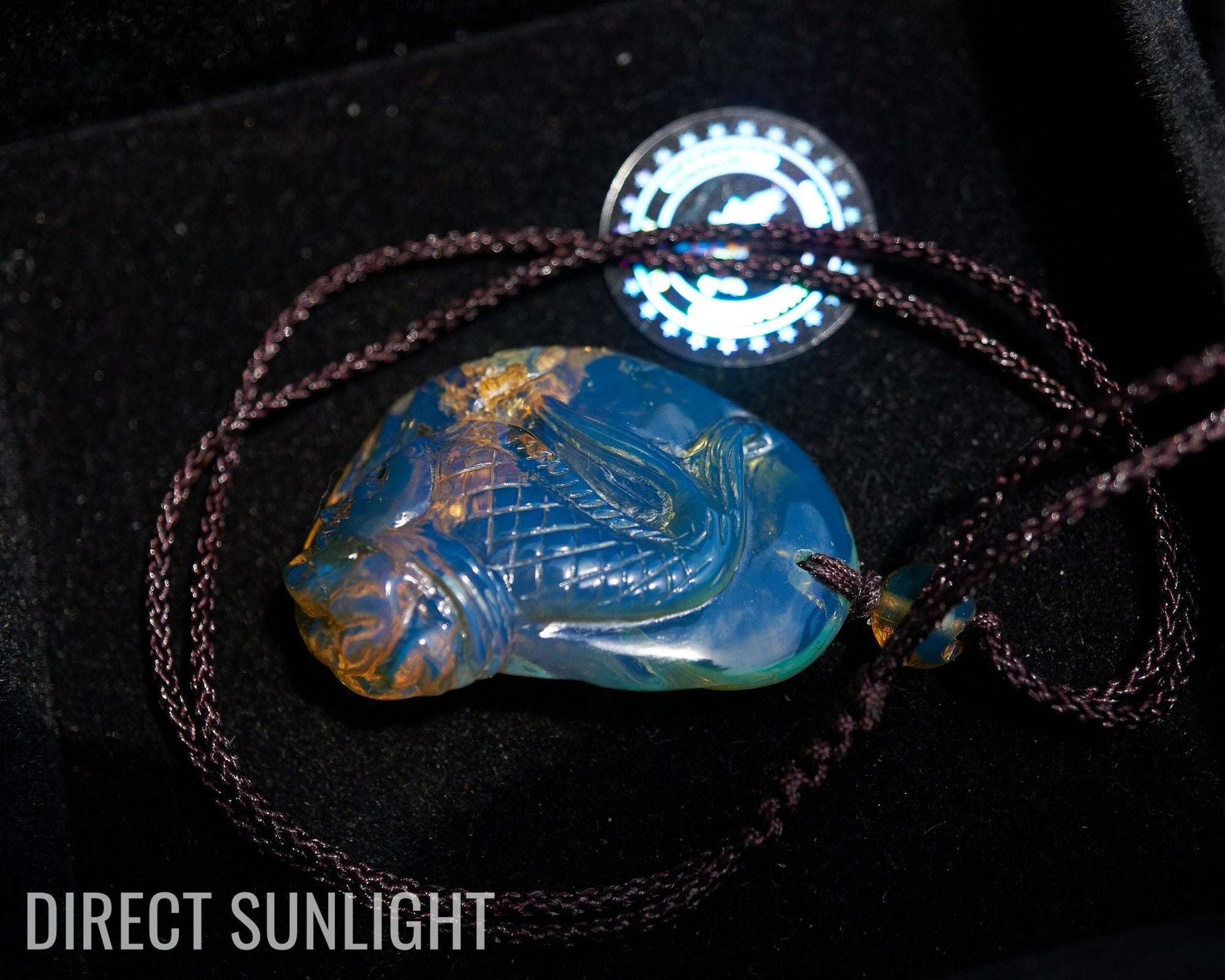Hand - Carved Dominican Blue Amber Koi Fish Pendant | Adjustable Necklace - Larimar Creations