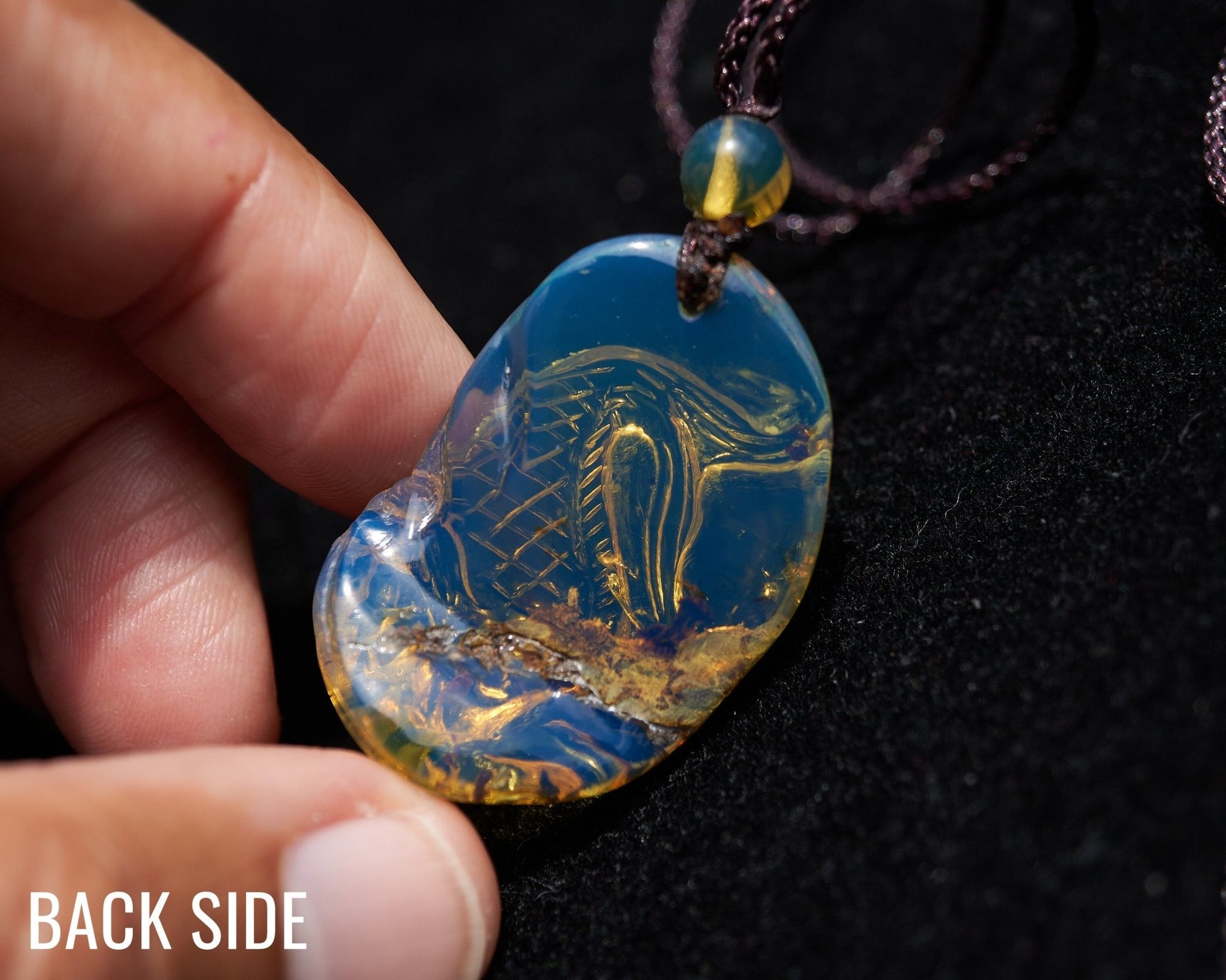 Hand - Carved Dominican Blue Amber Koi Fish Pendant | Adjustable Necklace - Larimar Creations