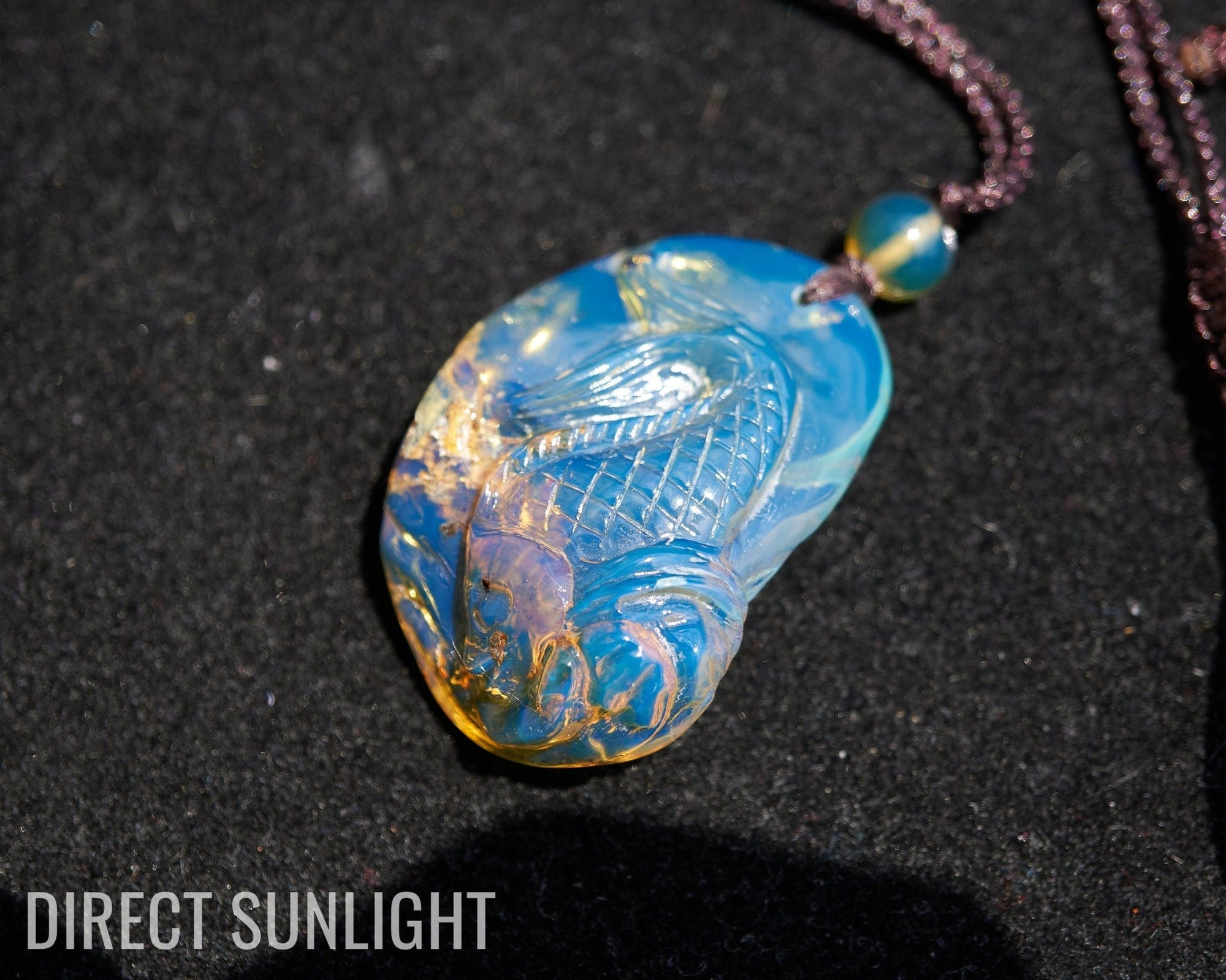 Hand - Carved Dominican Blue Amber Koi Fish Pendant | Adjustable Necklace - Larimar Creations