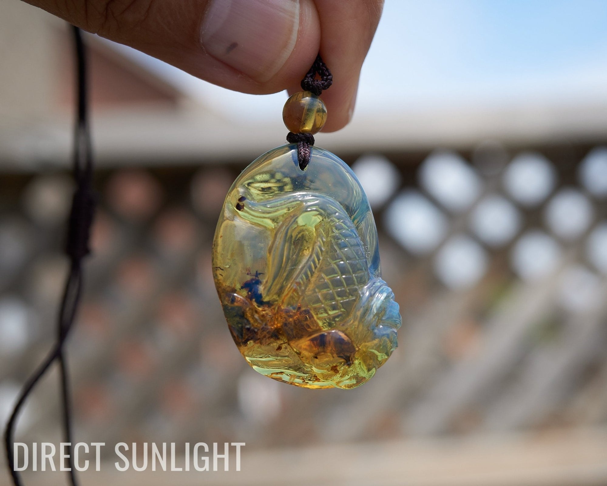 Hand - Carved Dominican Blue Amber Koi Fish Pendant | Adjustable Necklace - Larimar Creations