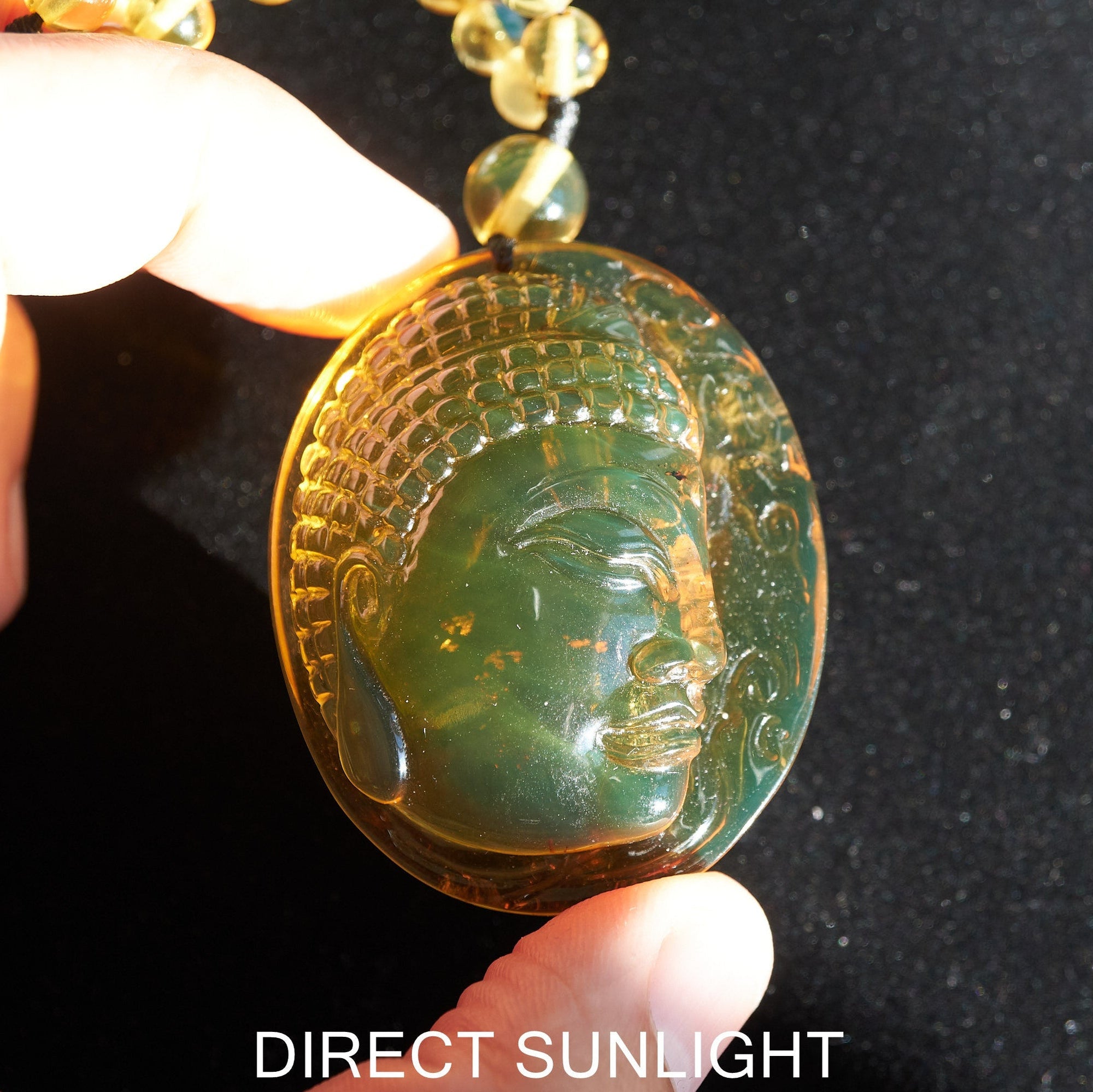 Handcrafted Dominican Amber Beaded Necklace with Buddha Pendant - Larimar Creations