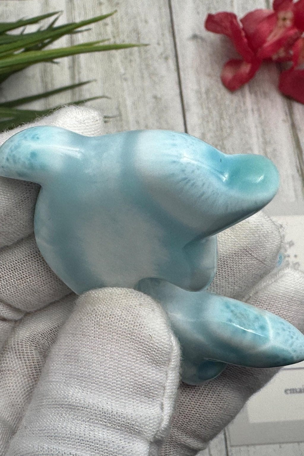 Handcrafted Larimar Dolphin Carving – Ocean-Inspired Larimar Sculpture, Healing Crystal Home Decor, Unique Gift for Sea Lovers