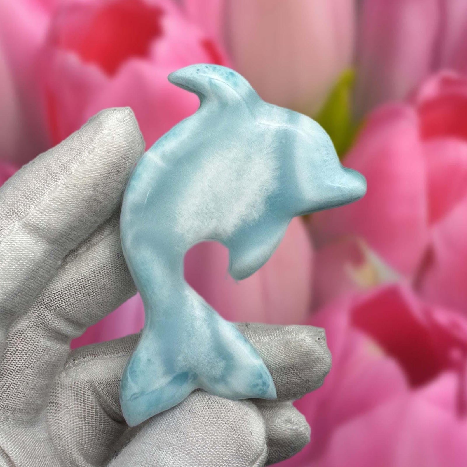 Handcrafted Larimar Dolphin Carving – Ocean-Inspired Larimar Sculpture, Healing Crystal Home Decor, Unique Gift for Sea Lovers