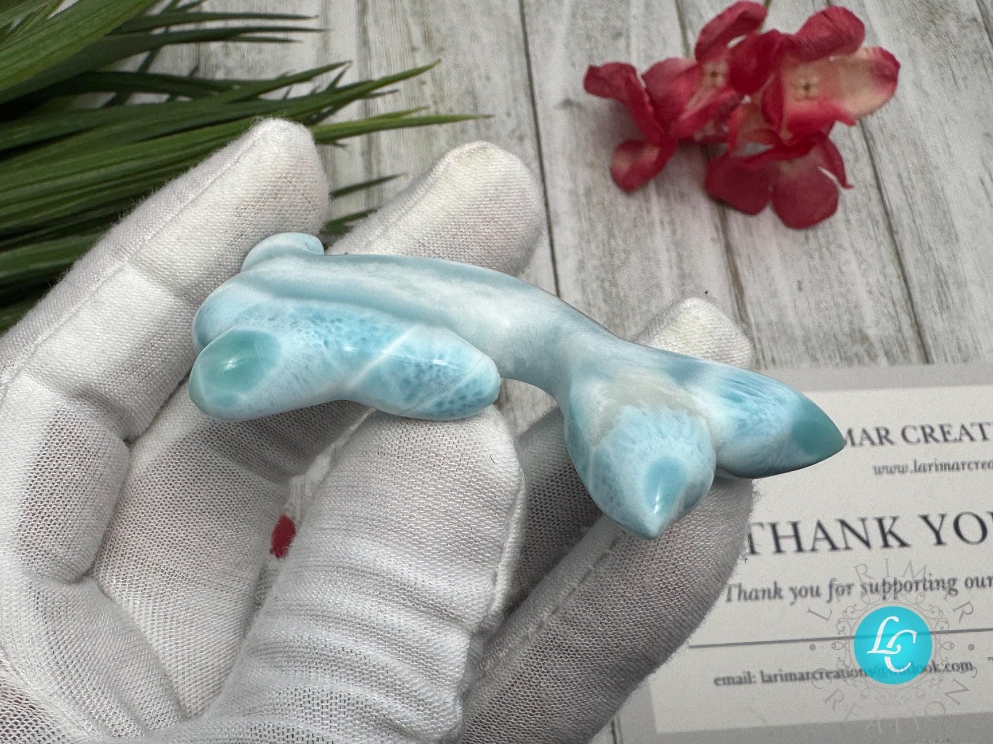 Handcrafted Larimar Dolphin Carving – Ocean-Inspired Larimar Sculpture, Healing Crystal Home Decor, Unique Gift for Sea Lovers