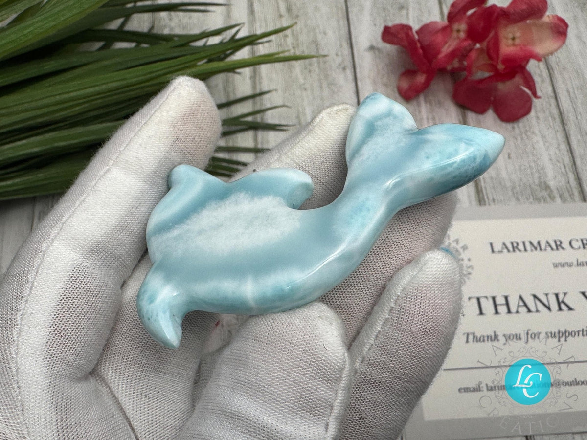 Handcrafted Larimar Dolphin Carving - Larimar Creations