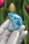 Larimar Moon Cabochon | Crescent Natural Larimar Gemstone | Polished Caribbean Healing Crystal for Jewelry Making | Crescent Stone Craft