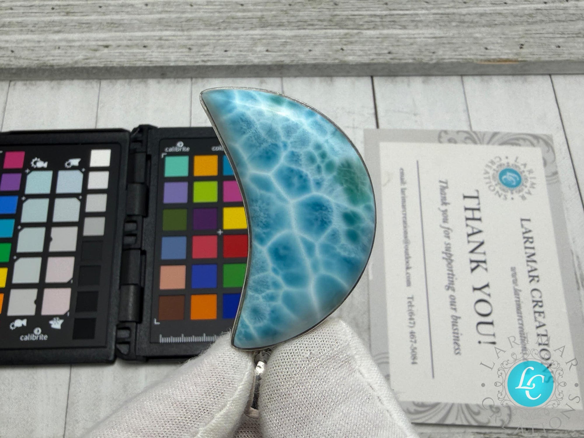 Polished Larimar Moon Cabochon – Deep Blue Gemstone for Jewelry Making