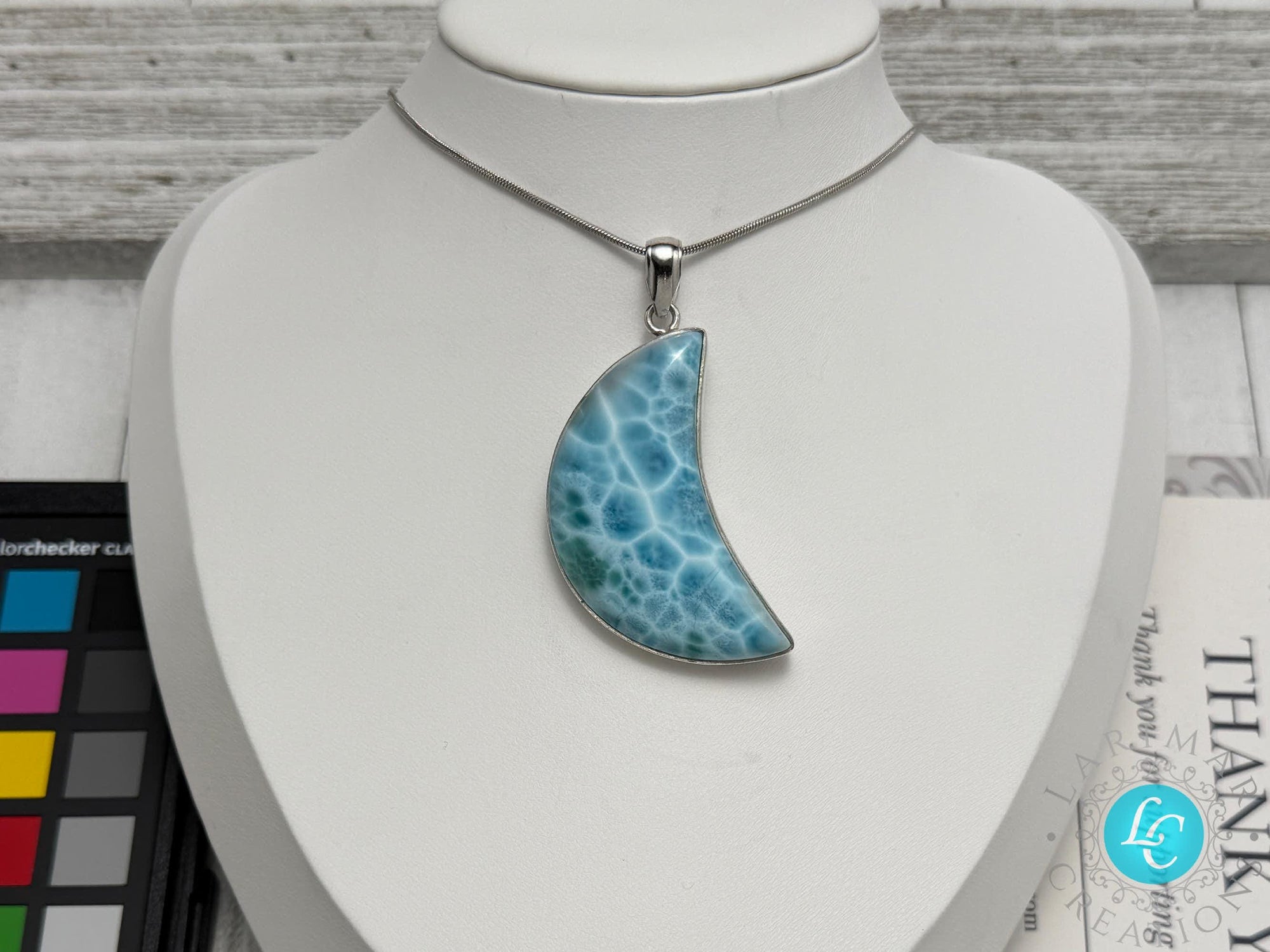 Polished Larimar Moon Cabochon – Deep Blue Gemstone for Jewelry Making