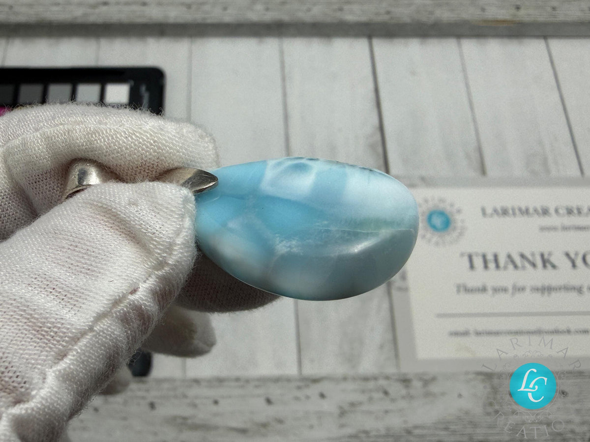 AAA Larimar Turtleback Pendant Sterling Silver Healing Gemstone Jewelry Dominican Stone Necklace