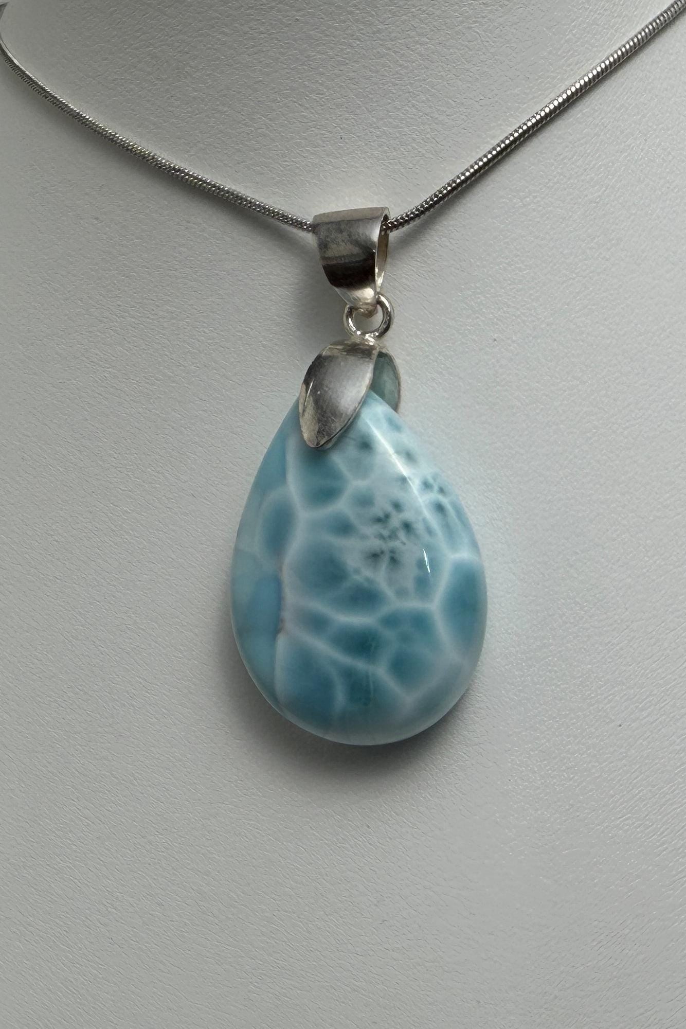 AAA Larimar Turtleback Pendant Sterling Silver Healing Gemstone Jewelry Dominican Stone Necklace