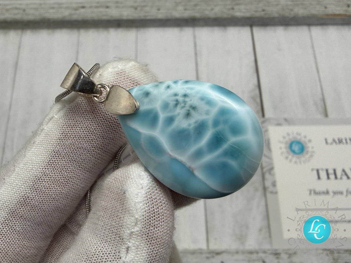 AAA Larimar Turtleback Pendant Sterling Silver Healing Gemstone Jewelry Dominican Stone Necklace