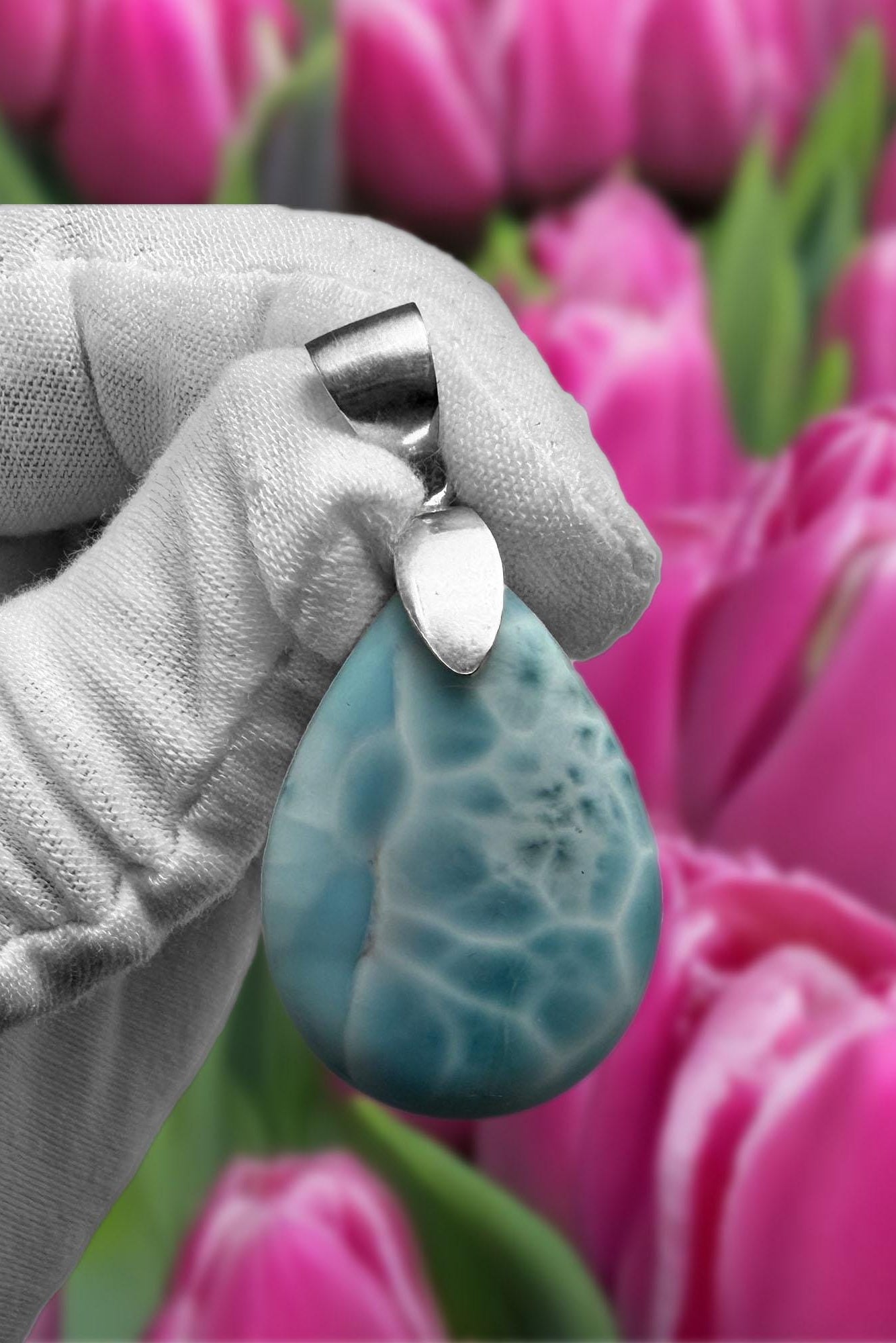 AAA Larimar Turtleback Pendant Sterling Silver Healing Gemstone Jewelry Dominican Stone Necklace
