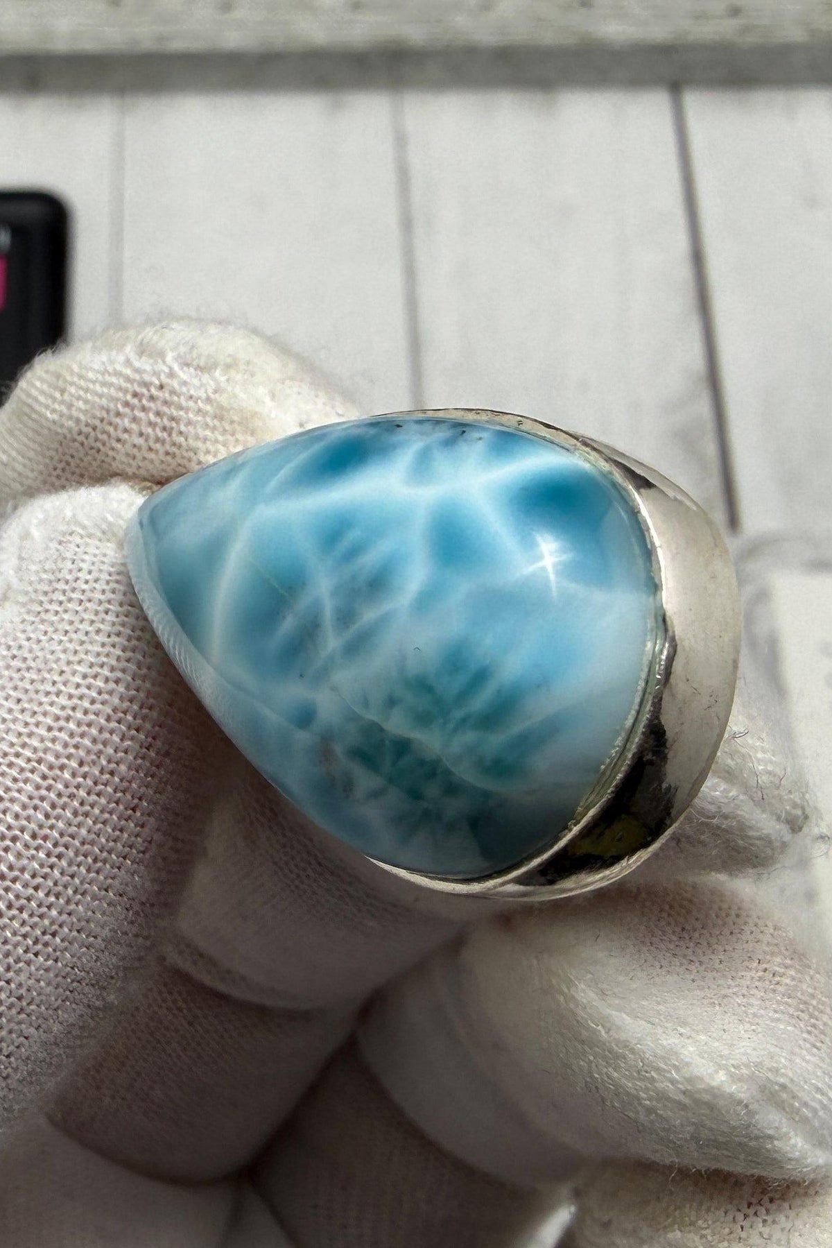 Larimar Pendant 925 Sterling Silver Big Rectangle Double Sided Polished Dominican Gemstone Necklace
