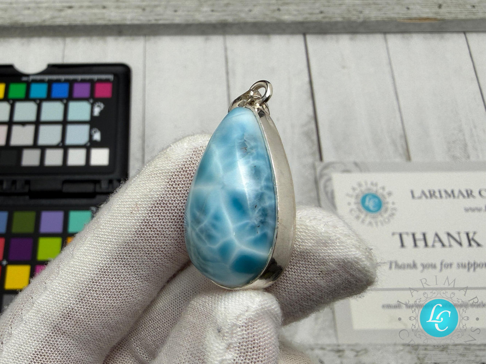 Larimar Pendant 925 Sterling Silver Big Rectangle Double Sided Polished Dominican Gemstone Necklace