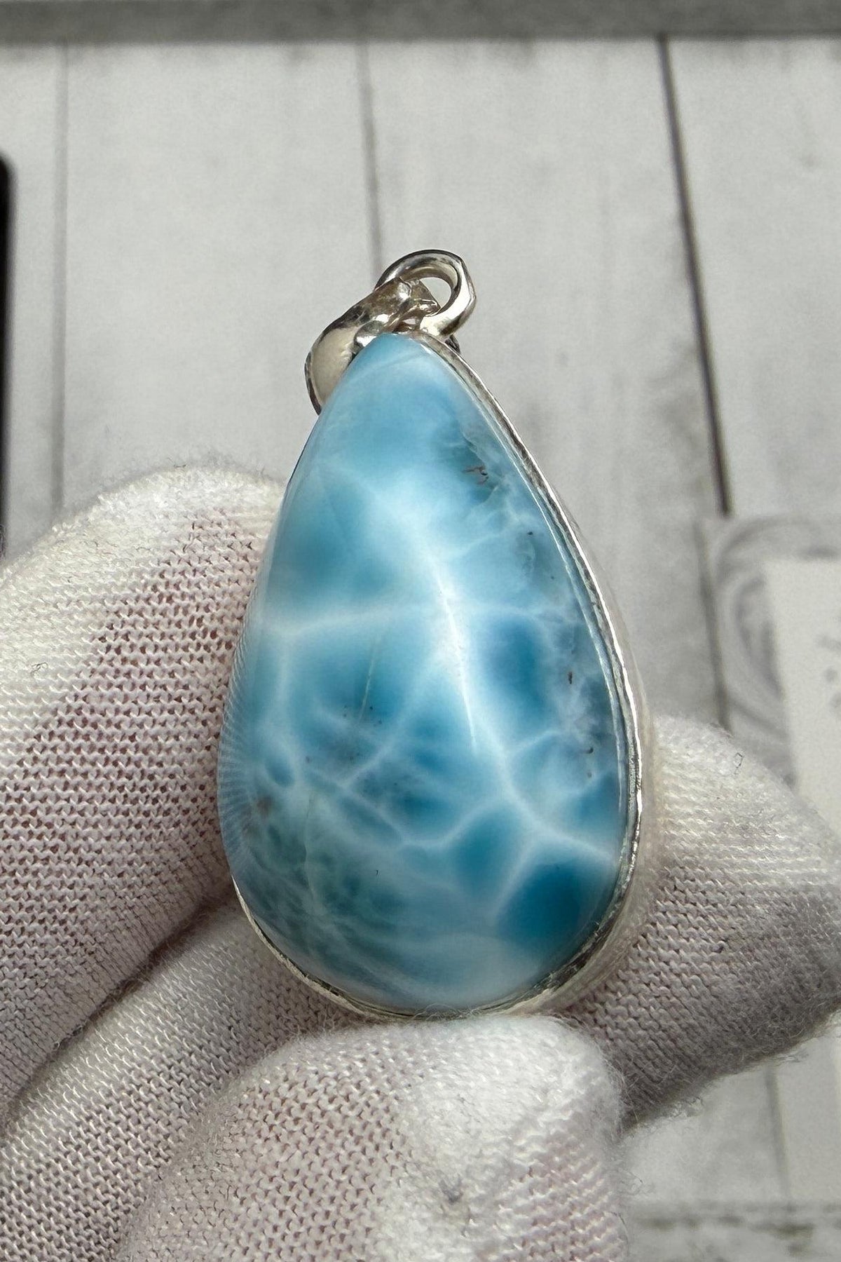 Larimar Pendant 925 Sterling Silver Big Rectangle Double Sided Polished Dominican Gemstone Necklace
