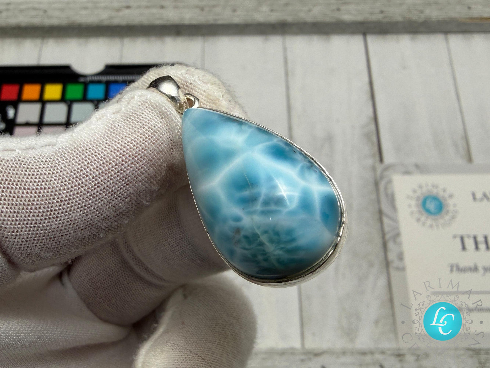 Larimar Pendant 925 Sterling Silver Big Rectangle Double Sided Polished Dominican Gemstone Necklace