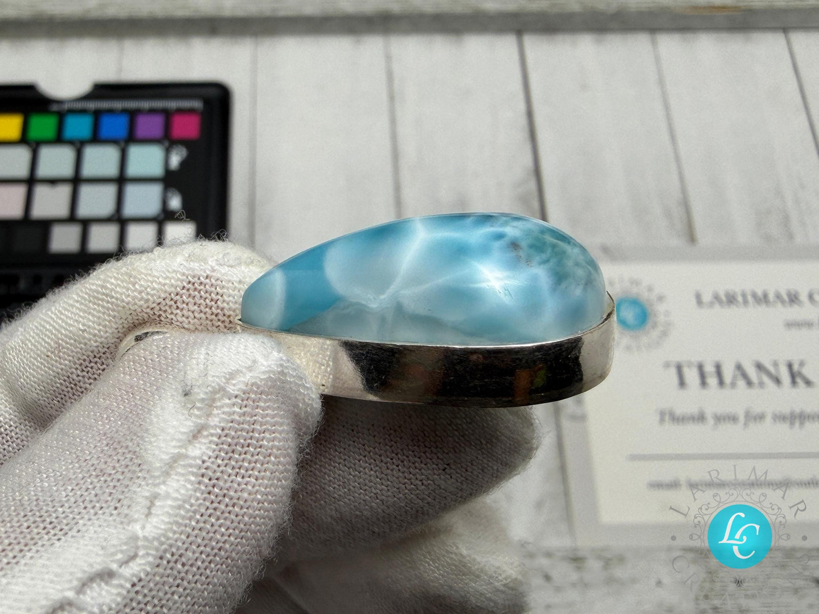 Larimar Pendant 925 Sterling Silver Big Rectangle Double Sided Polished Dominican Gemstone Necklace