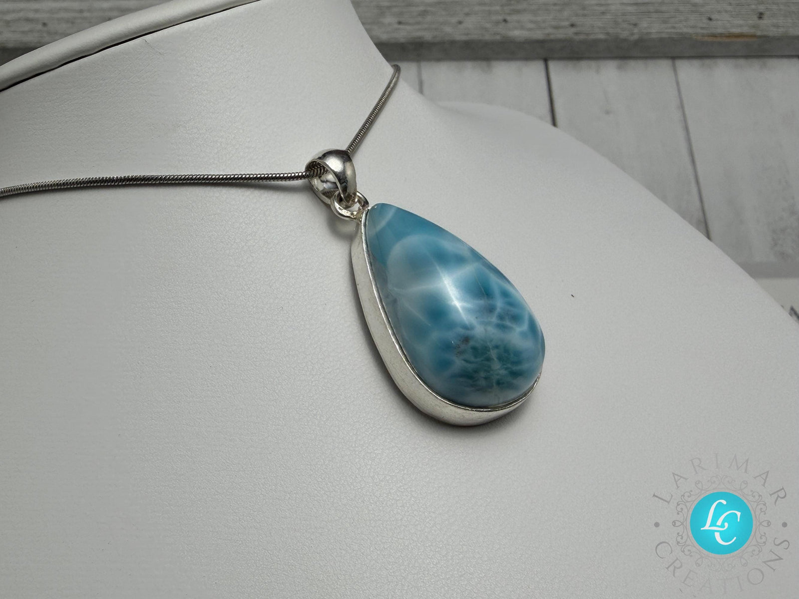 Larimar Pendant 925 Sterling Silver Big Rectangle Double Sided Polished Dominican Gemstone Necklace