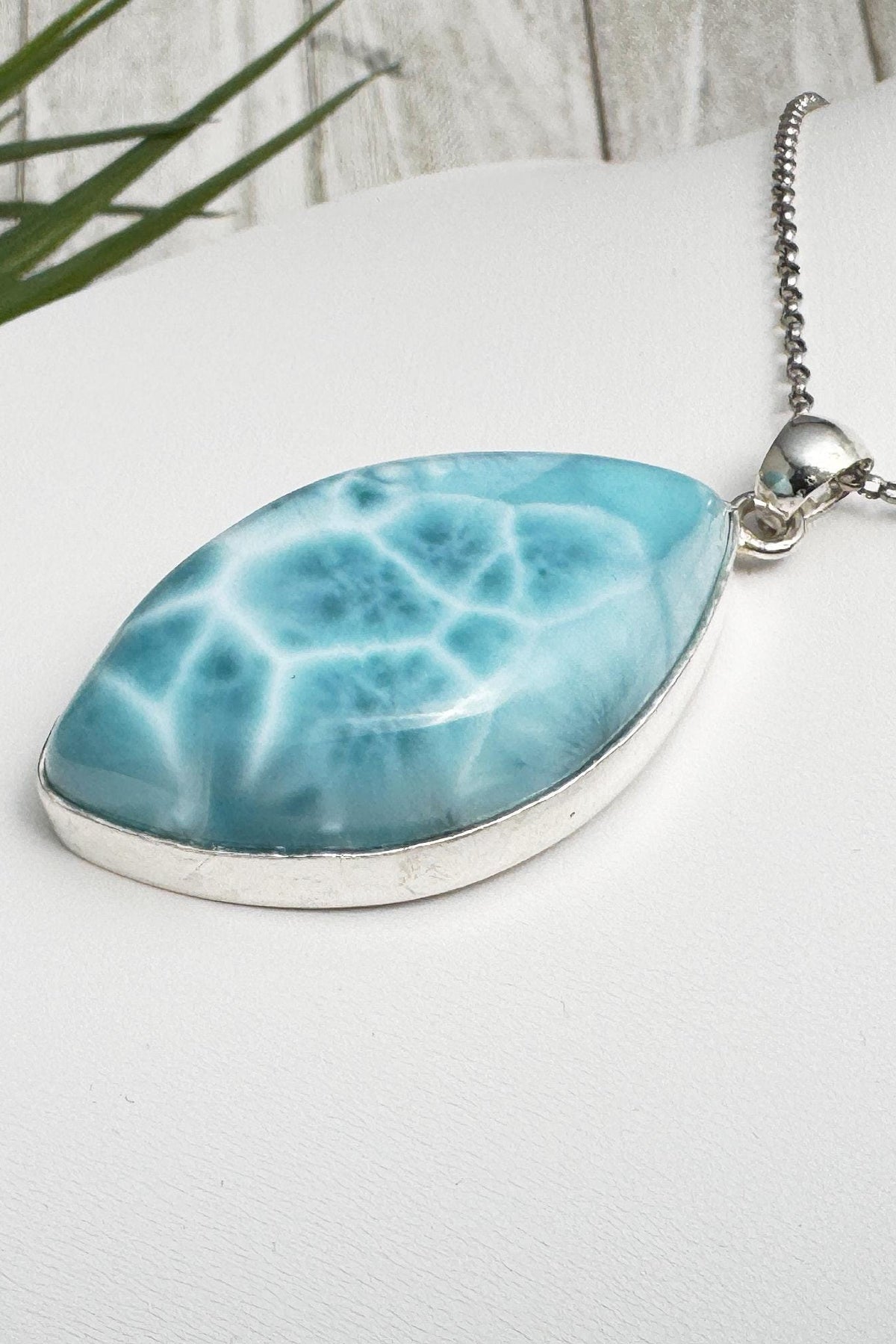 Natural Larimar Pendant 925 Sterling Silver Blue Dominican Gemstone Jewelry Handmade Healing Crystal Stone